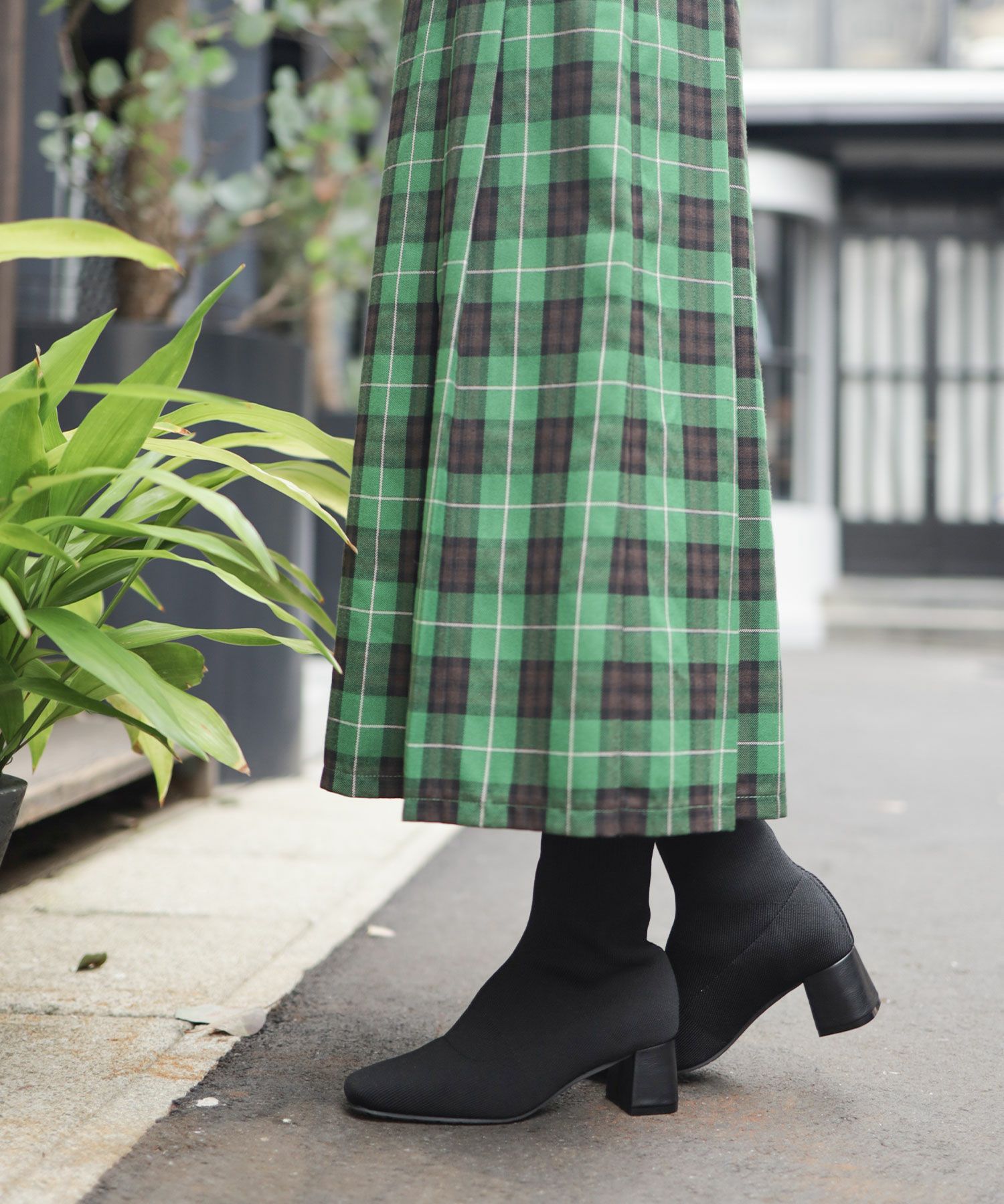 チャンキーヒールニットショートブーツ▲返品不可