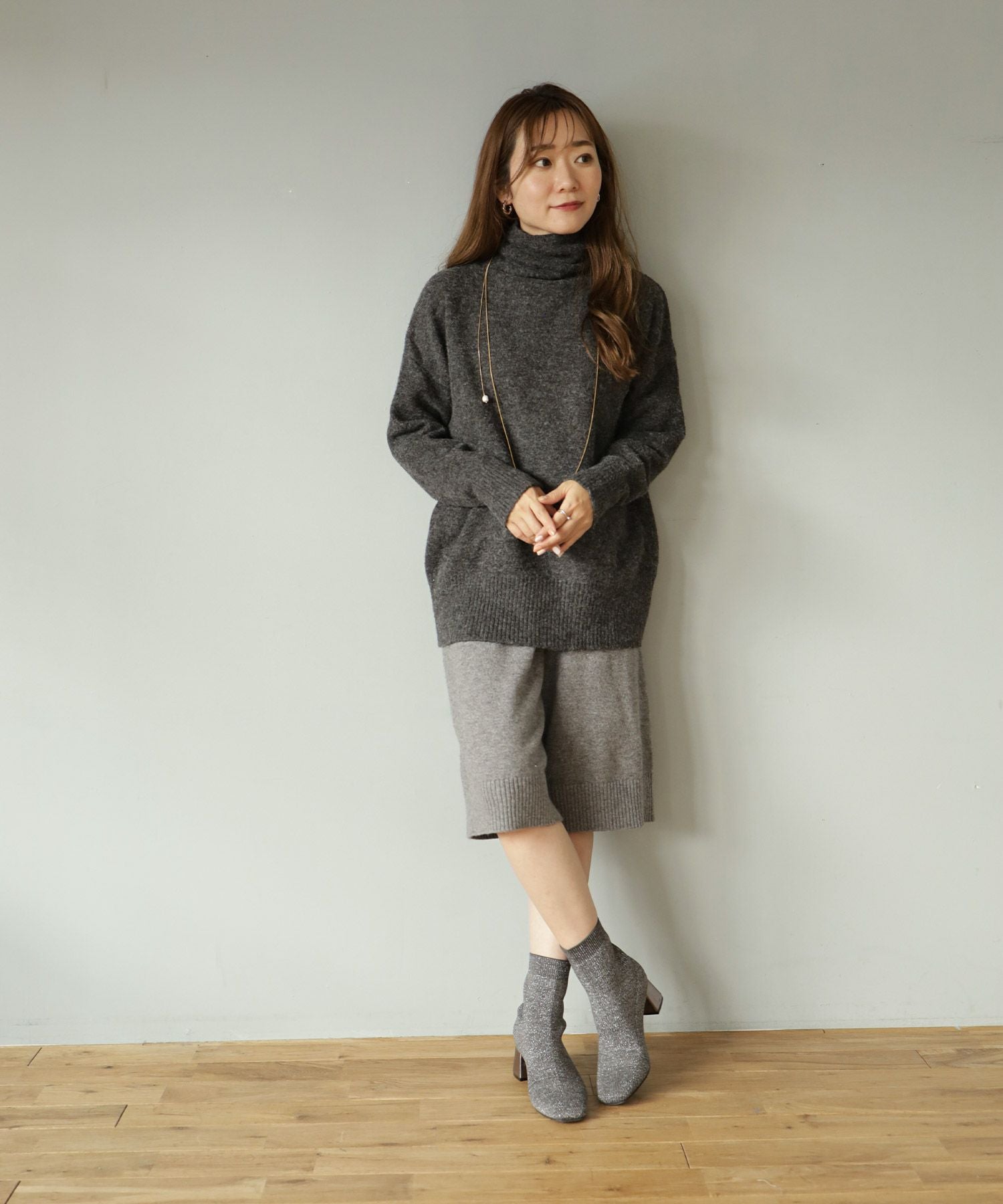 チャンキーヒールニットショートブーツ▲返品不可