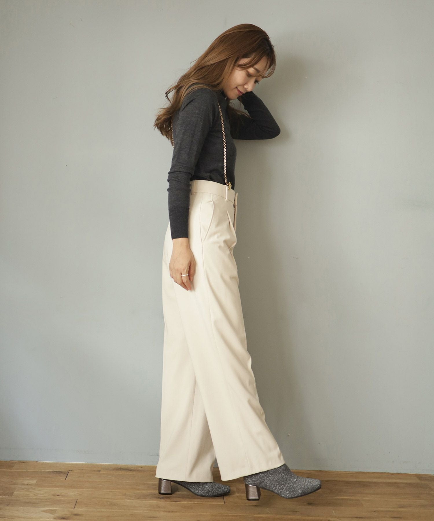 チャンキーヒールニットショートブーツ▲返品不可