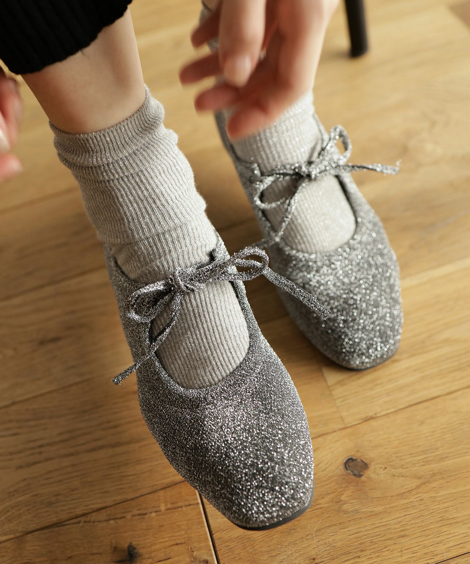 レースアップリボンバレエシューズ▲返品交換不可