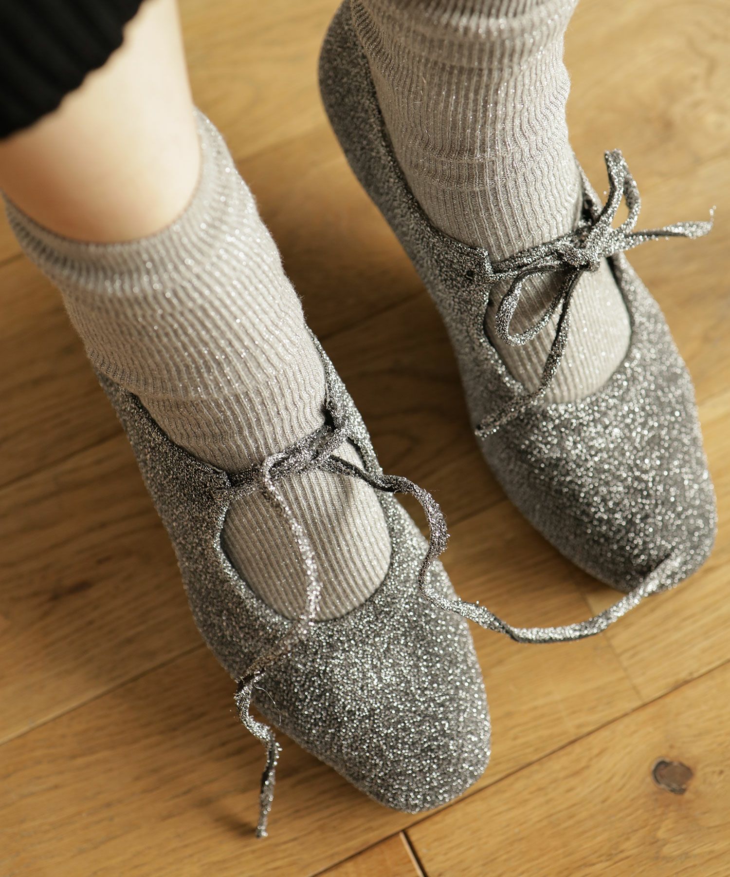 レースアップリボンバレエシューズ▲返品交換不可