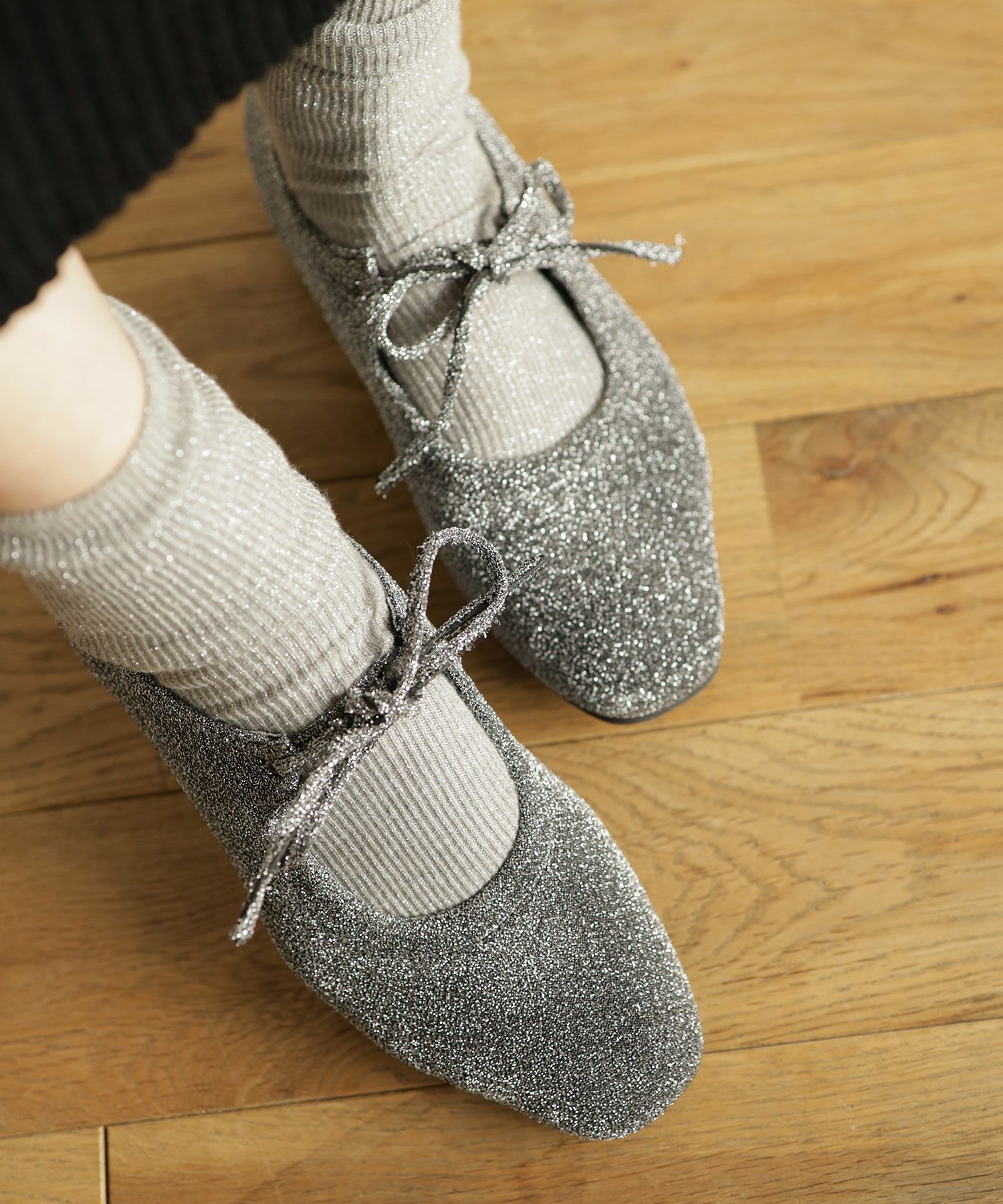 レースアップリボンバレエシューズ▲返品交換不可