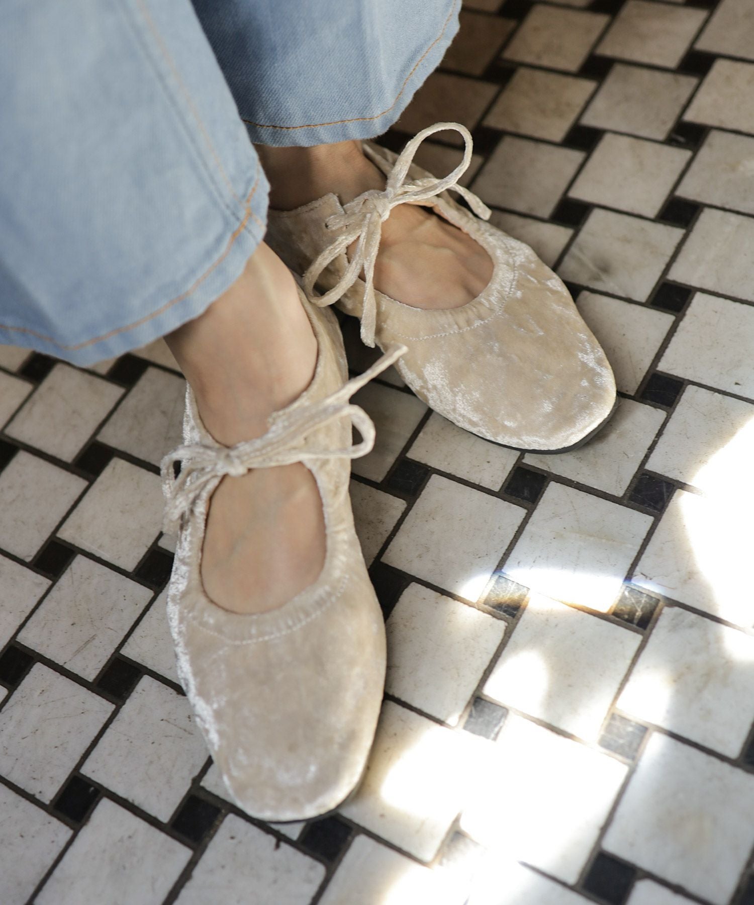 レースアップリボンバレエシューズ▲返品交換不可
