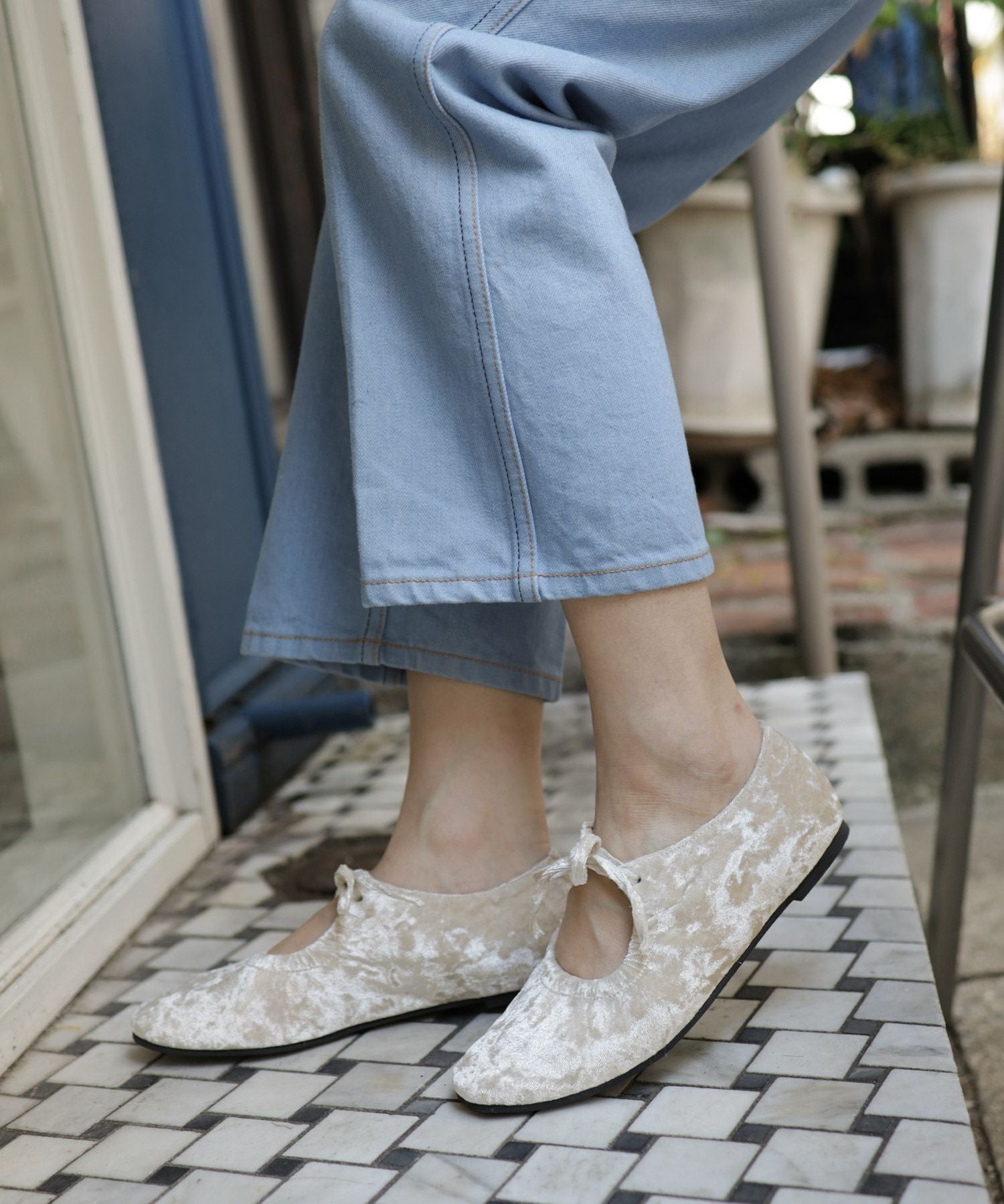 レースアップリボンバレエシューズ▲返品交換不可