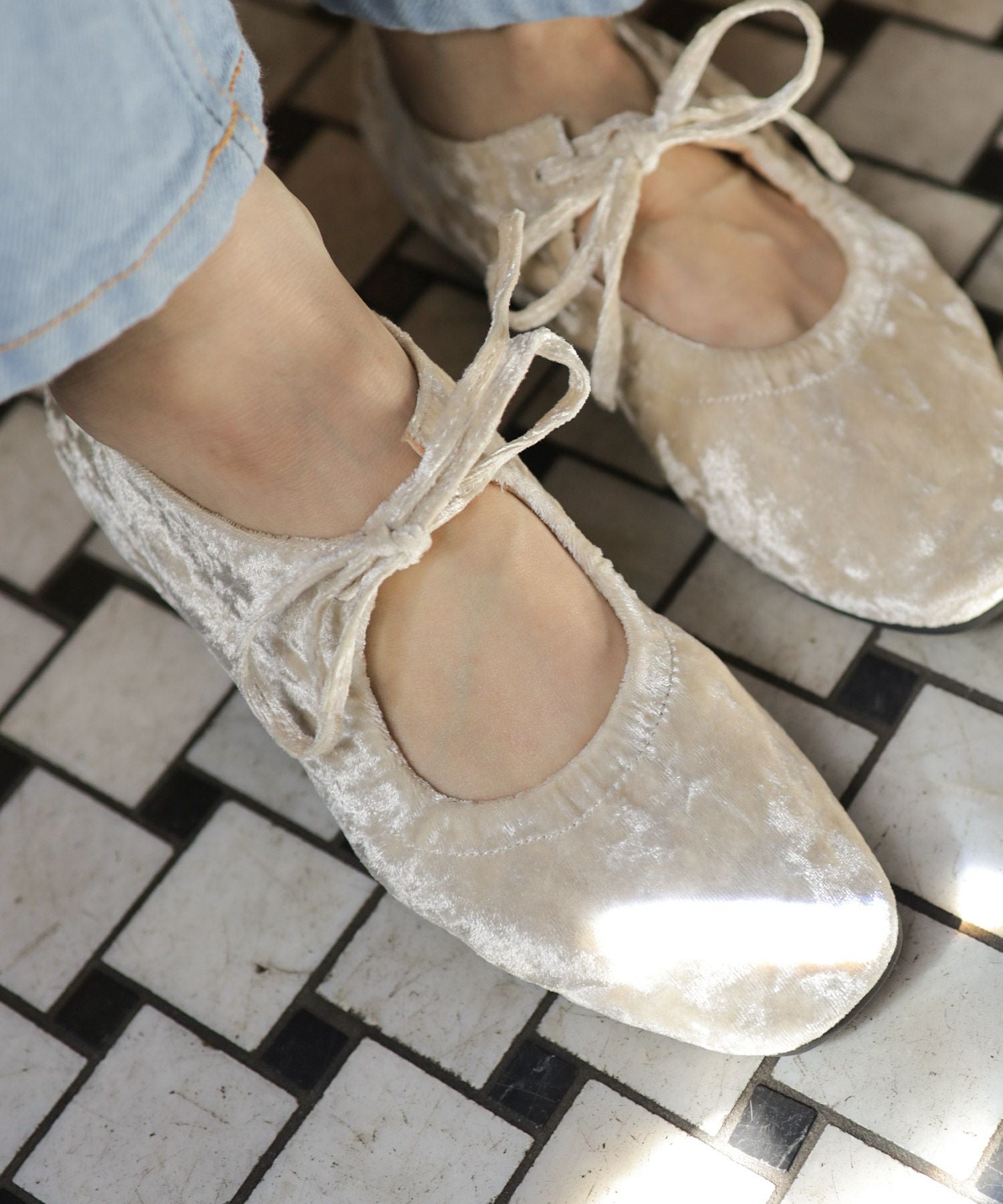 レースアップリボンバレエシューズ▲返品交換不可