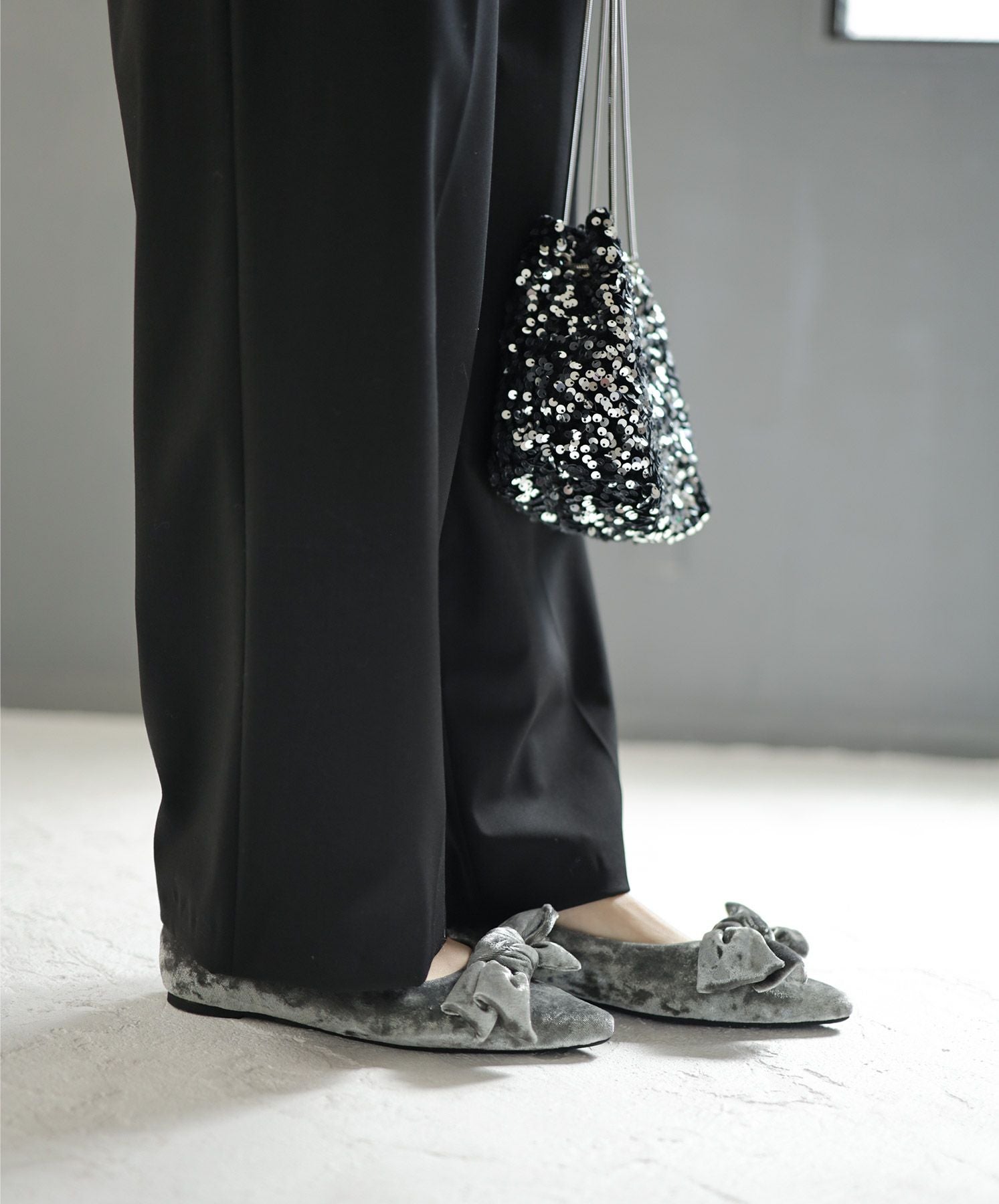 ポインテッドトゥリボンフラットパンプス ▲返品不可