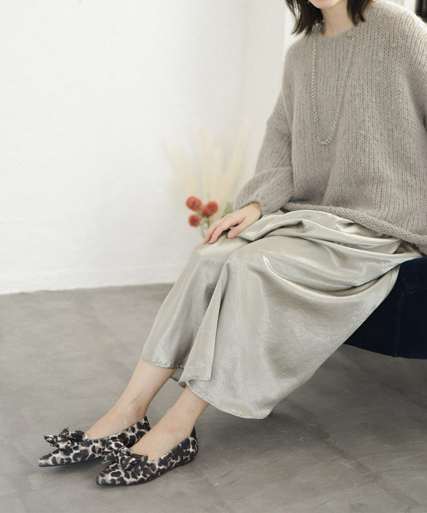 ポインテッドトゥリボンフラットパンプス ▲返品不可