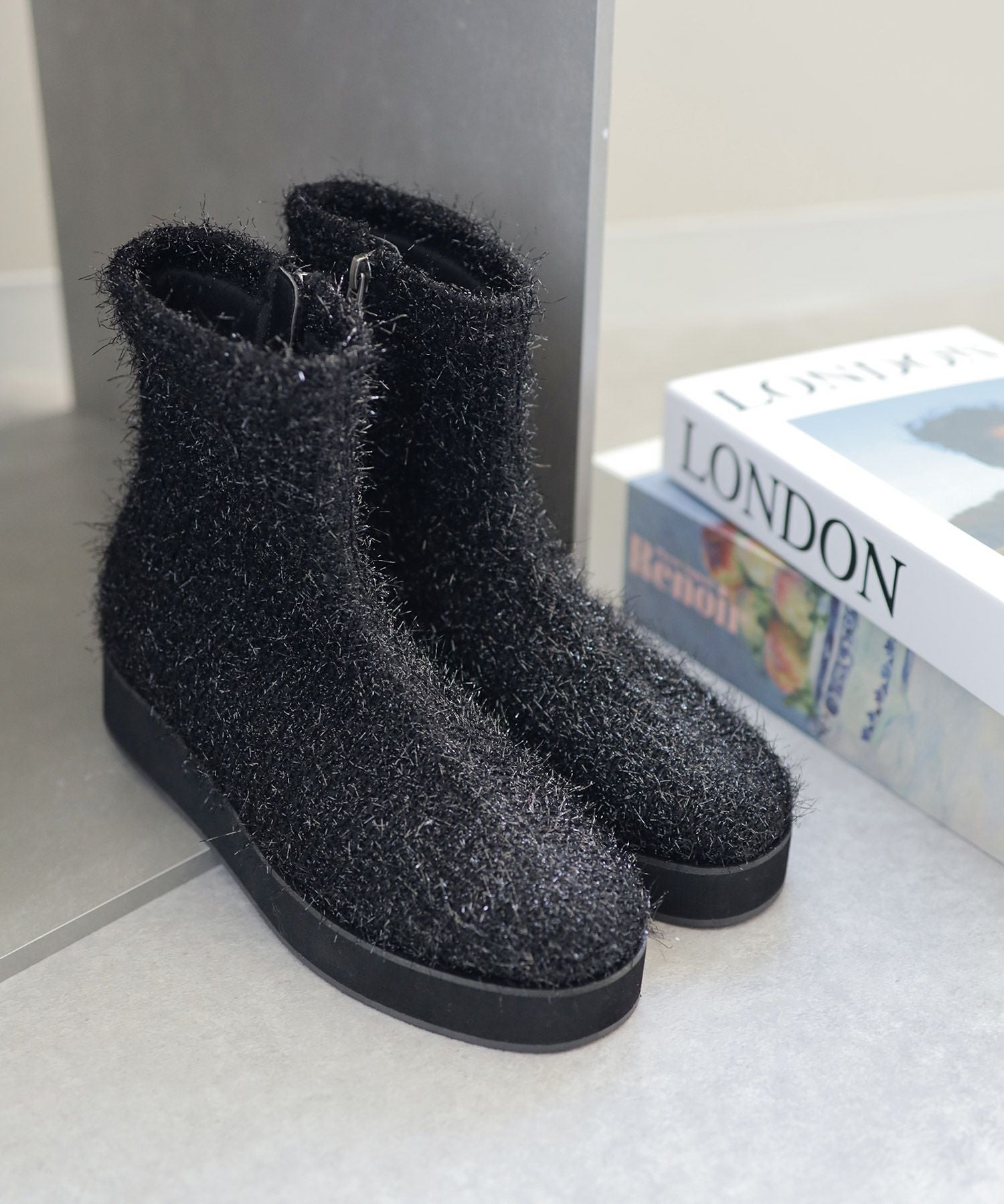 軽量厚底ソール ストレッチニットブーツ▲返品不可