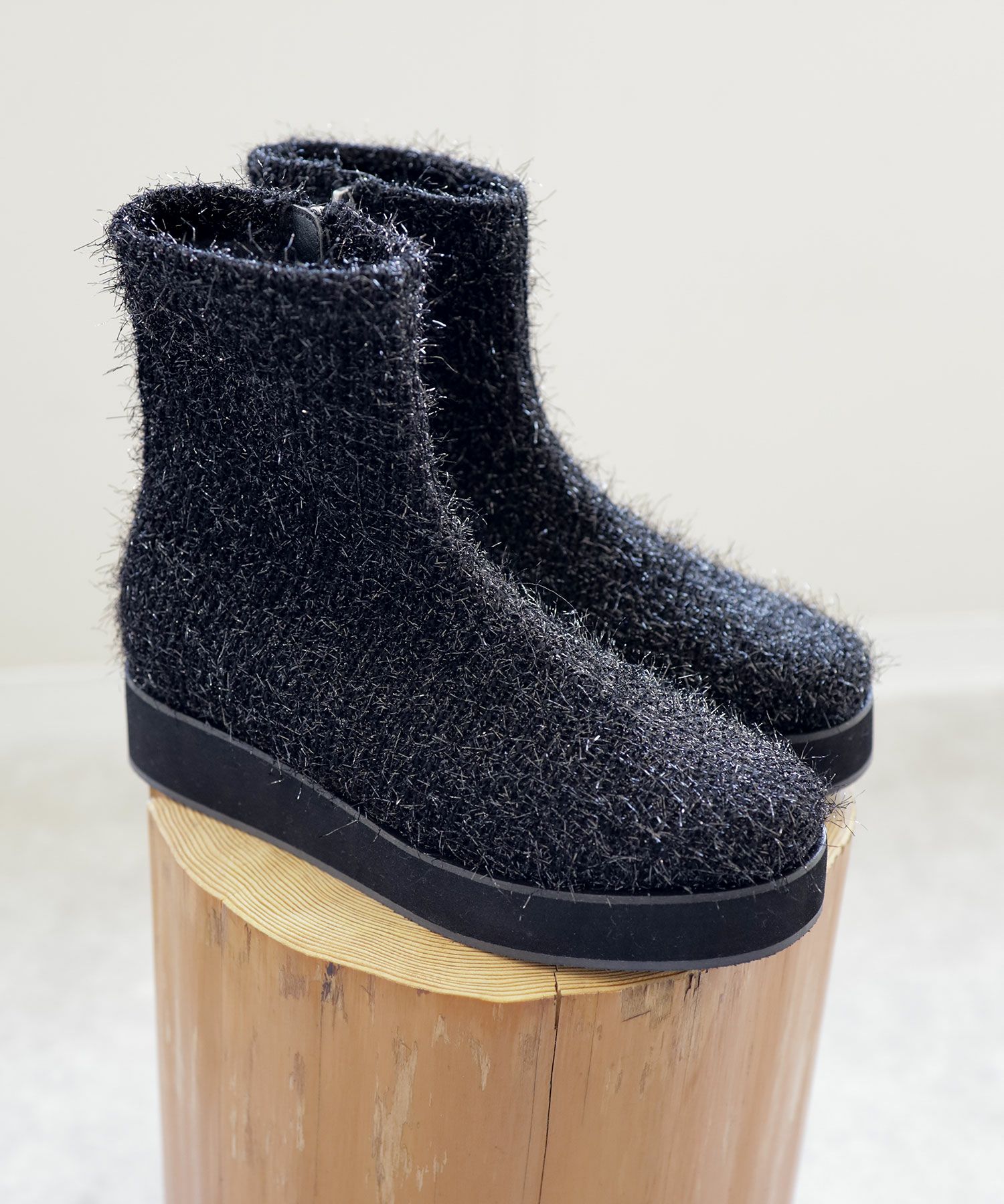 軽量厚底ソール ストレッチニットブーツ▲返品不可