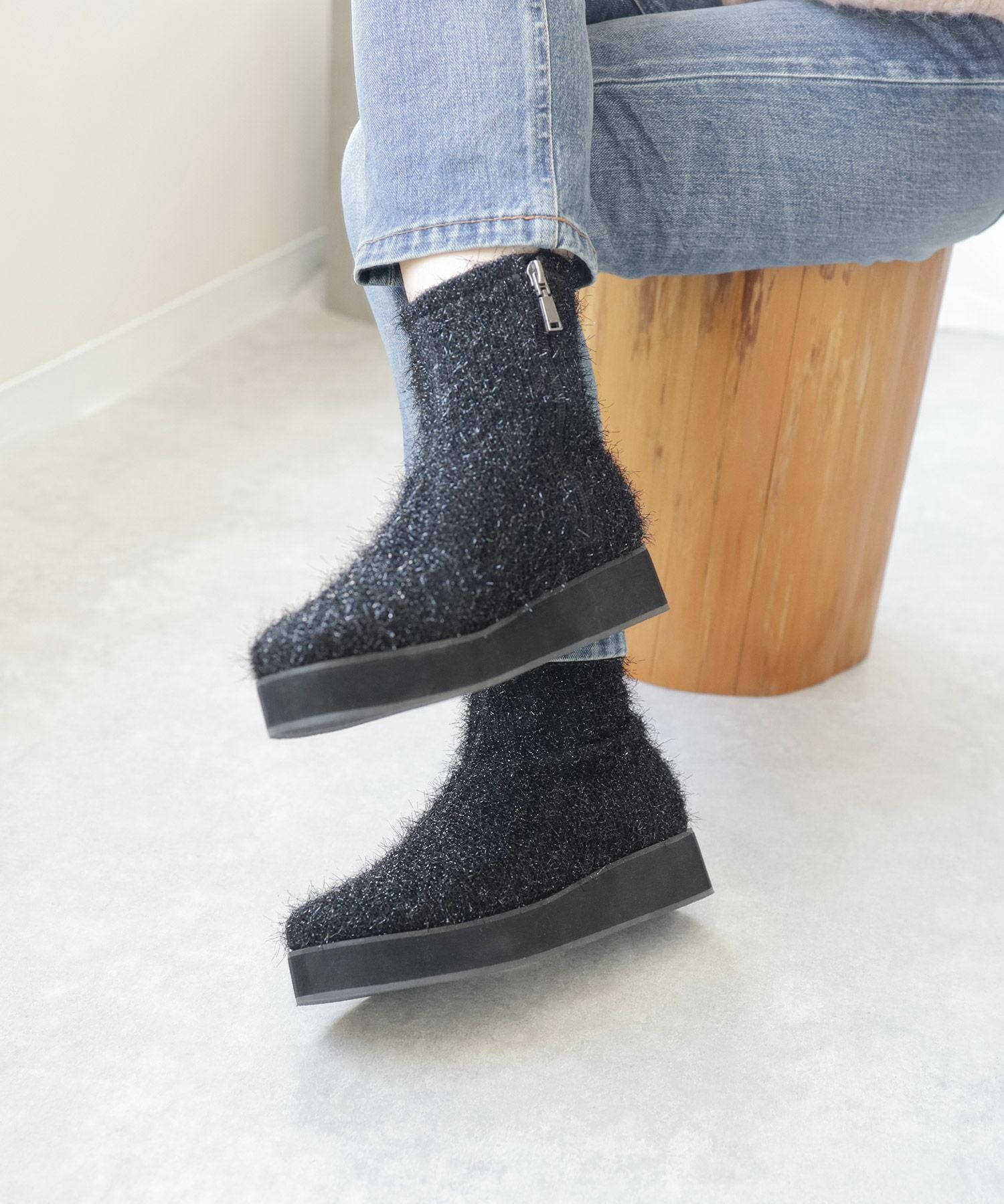 軽量厚底ソール ストレッチニットブーツ▲返品不可