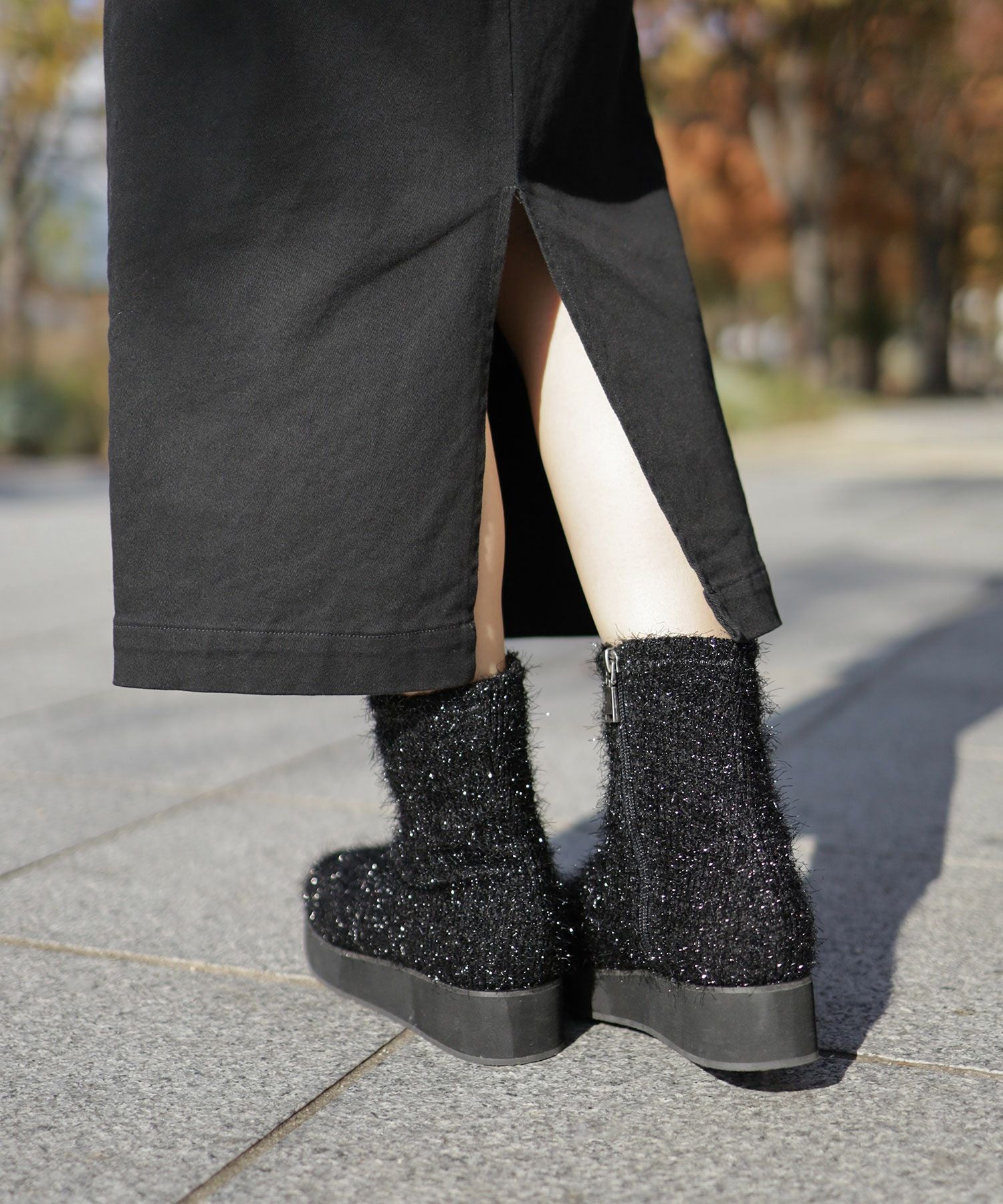 軽量厚底ソール ストレッチニットブーツ▲返品不可