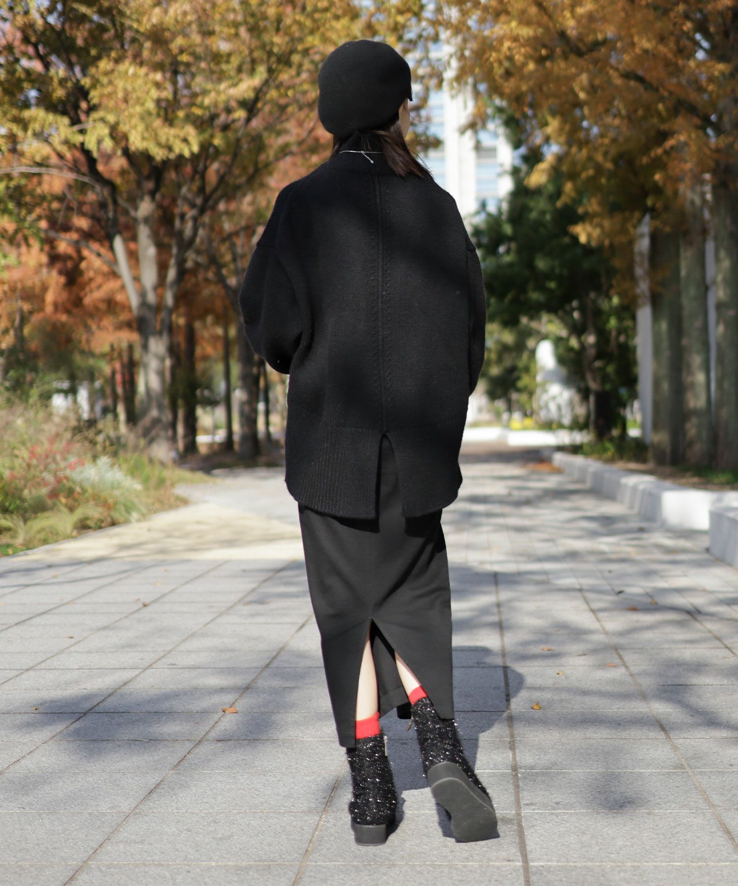 軽量厚底ソール ストレッチニットブーツ▲返品不可