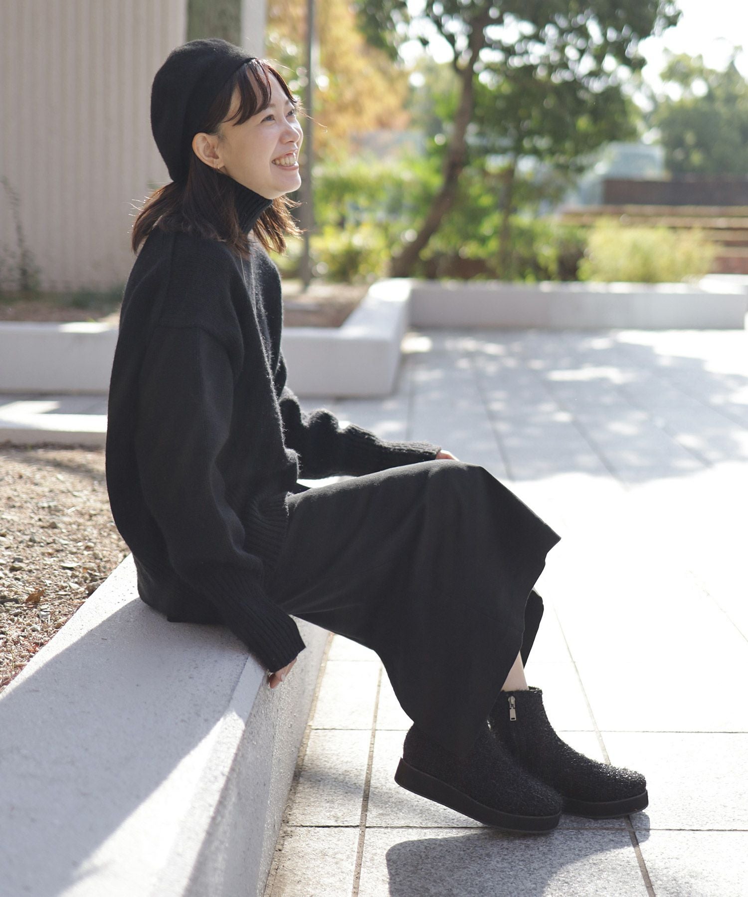 軽量厚底ソール ストレッチニットブーツ▲返品不可