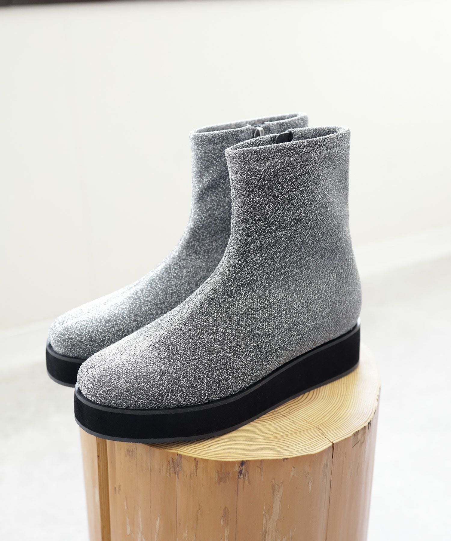 軽量厚底ソール ストレッチニットブーツ▲返品不可