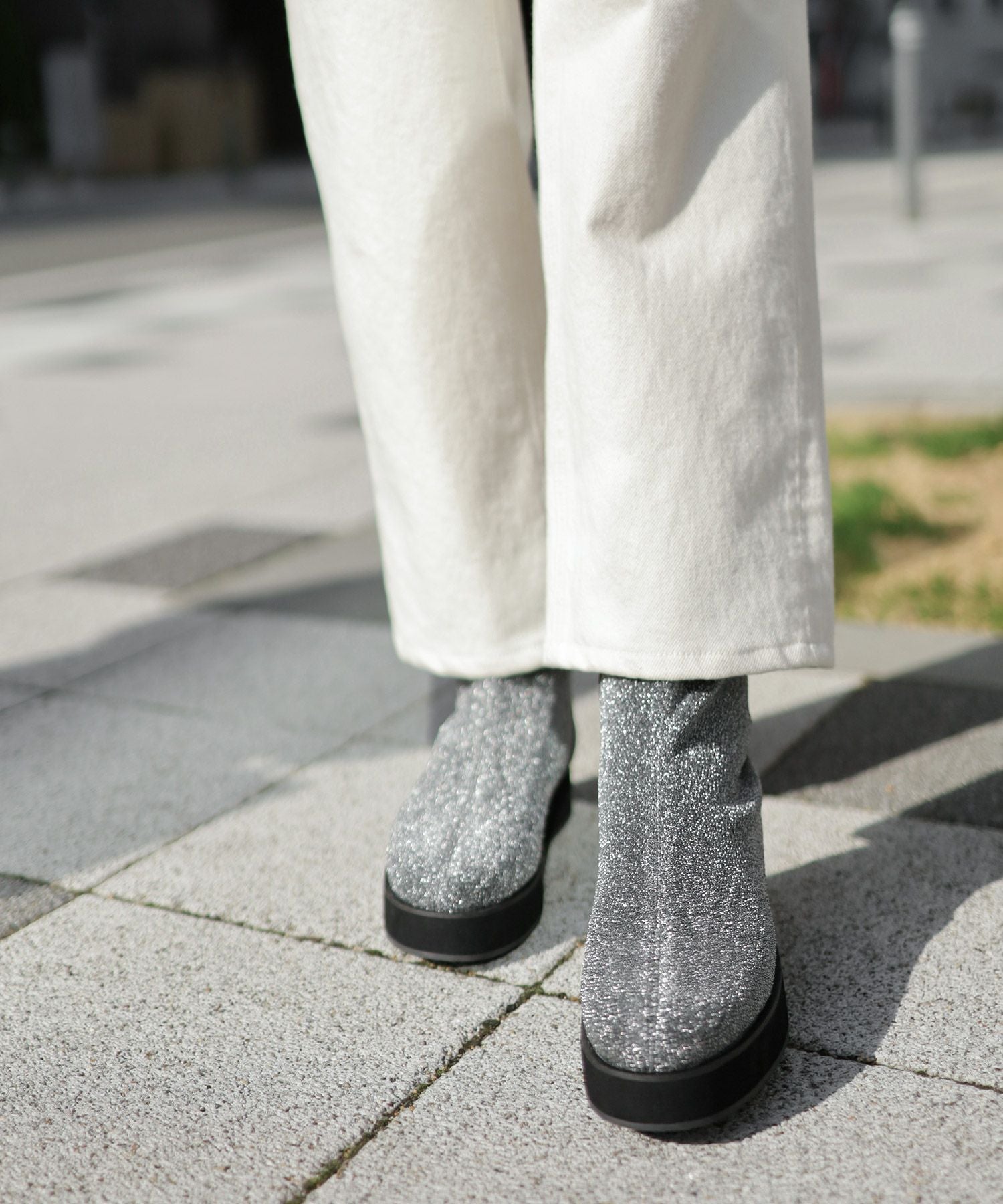 軽量厚底ソール ストレッチニットブーツ▲返品不可