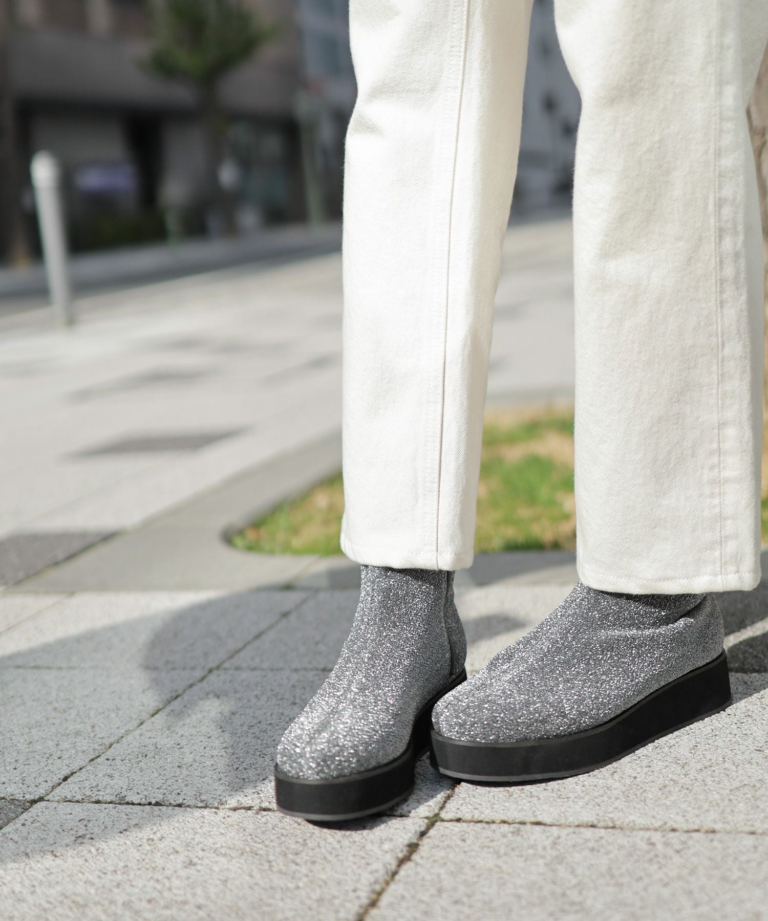 軽量厚底ソール ストレッチニットブーツ▲返品不可