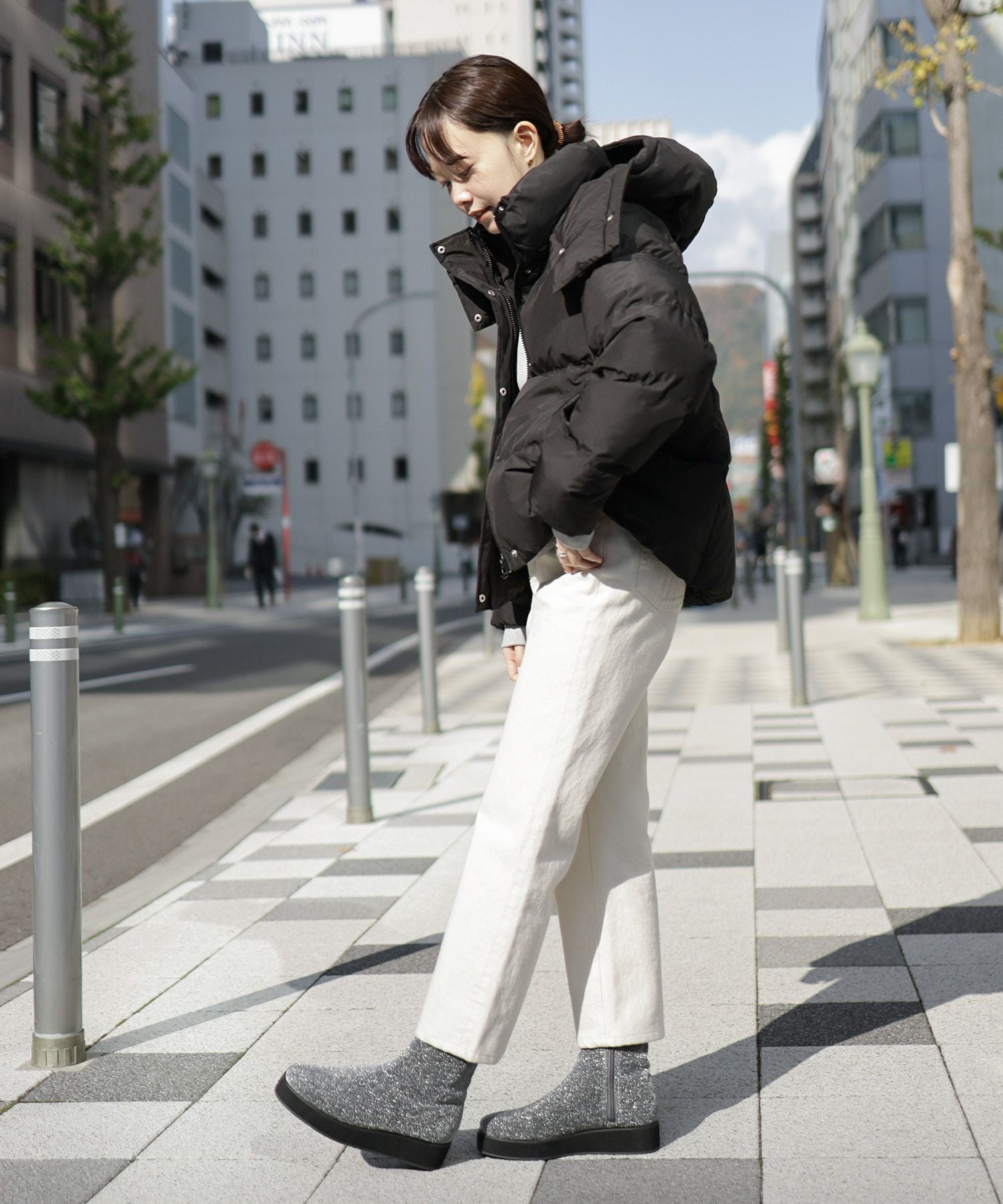 軽量厚底ソール ストレッチニットブーツ▲返品不可