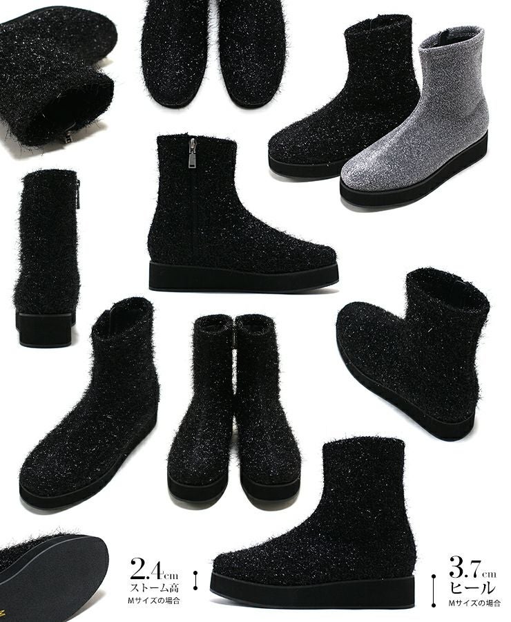 軽量厚底ソール ストレッチニットブーツ▲返品不可