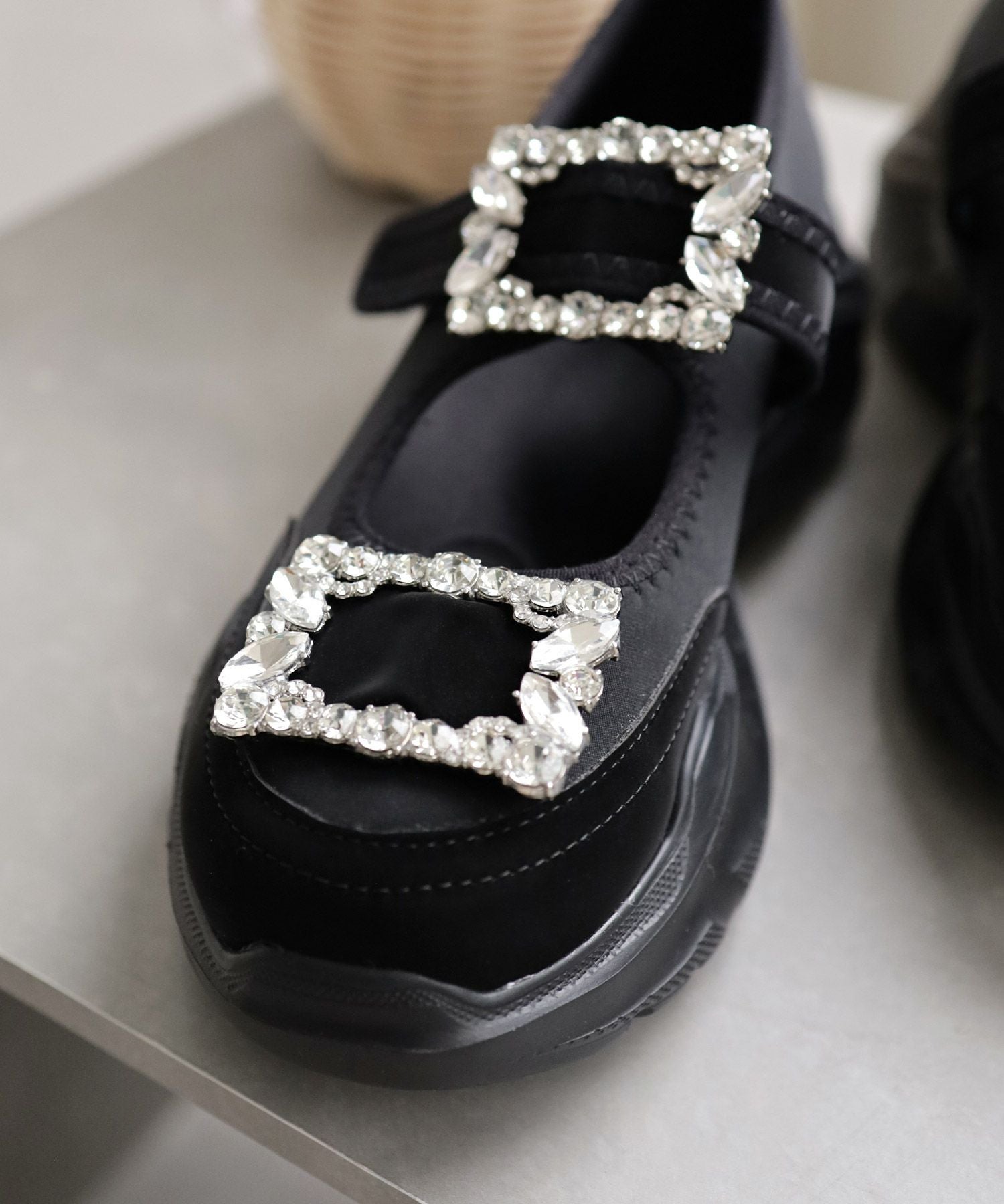 ダブルビジューメリージェーン厚底スニーカー▲返品不可