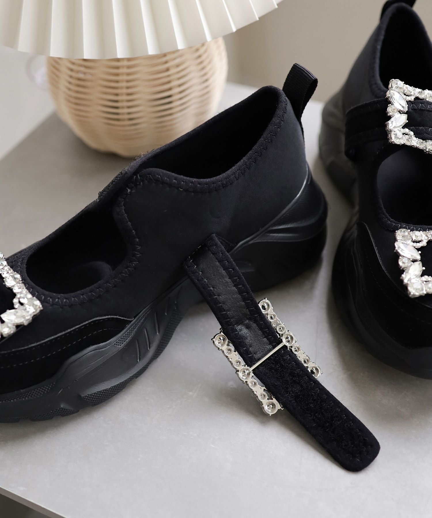 ダブルビジューメリージェーン厚底スニーカー▲返品不可