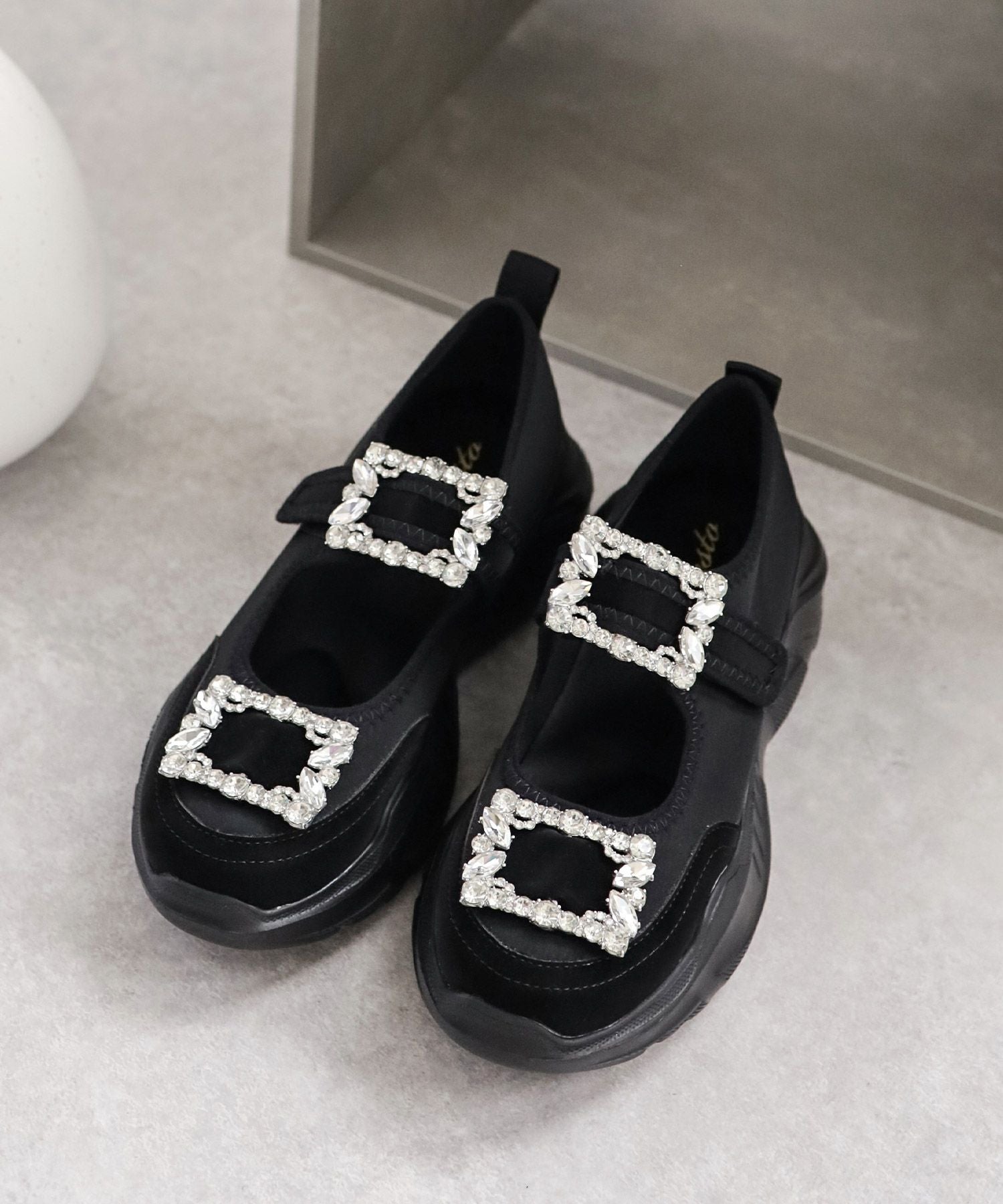 ダブルビジューメリージェーン厚底スニーカー▲返品不可