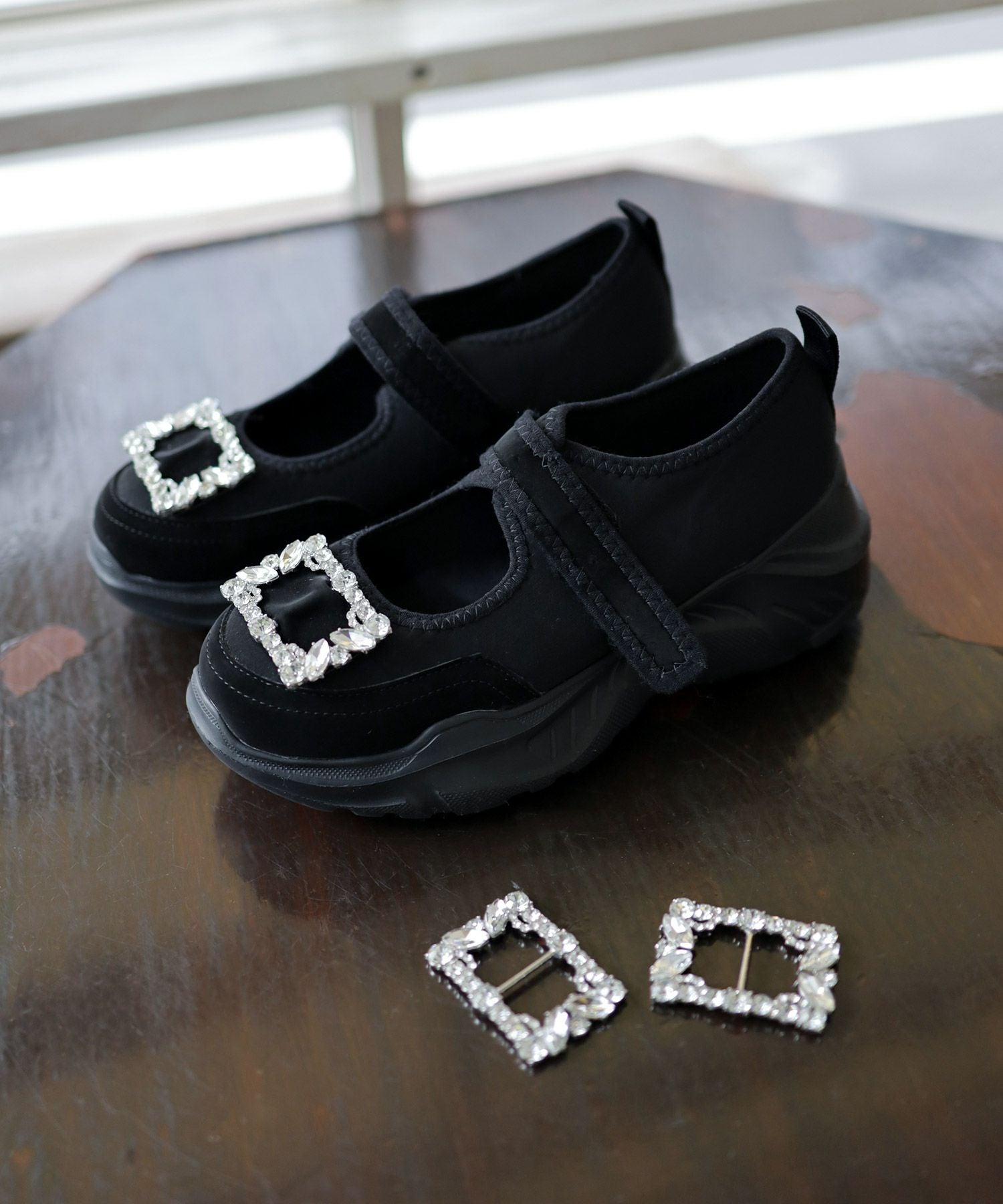 ダブルビジューメリージェーン厚底スニーカー▲返品不可