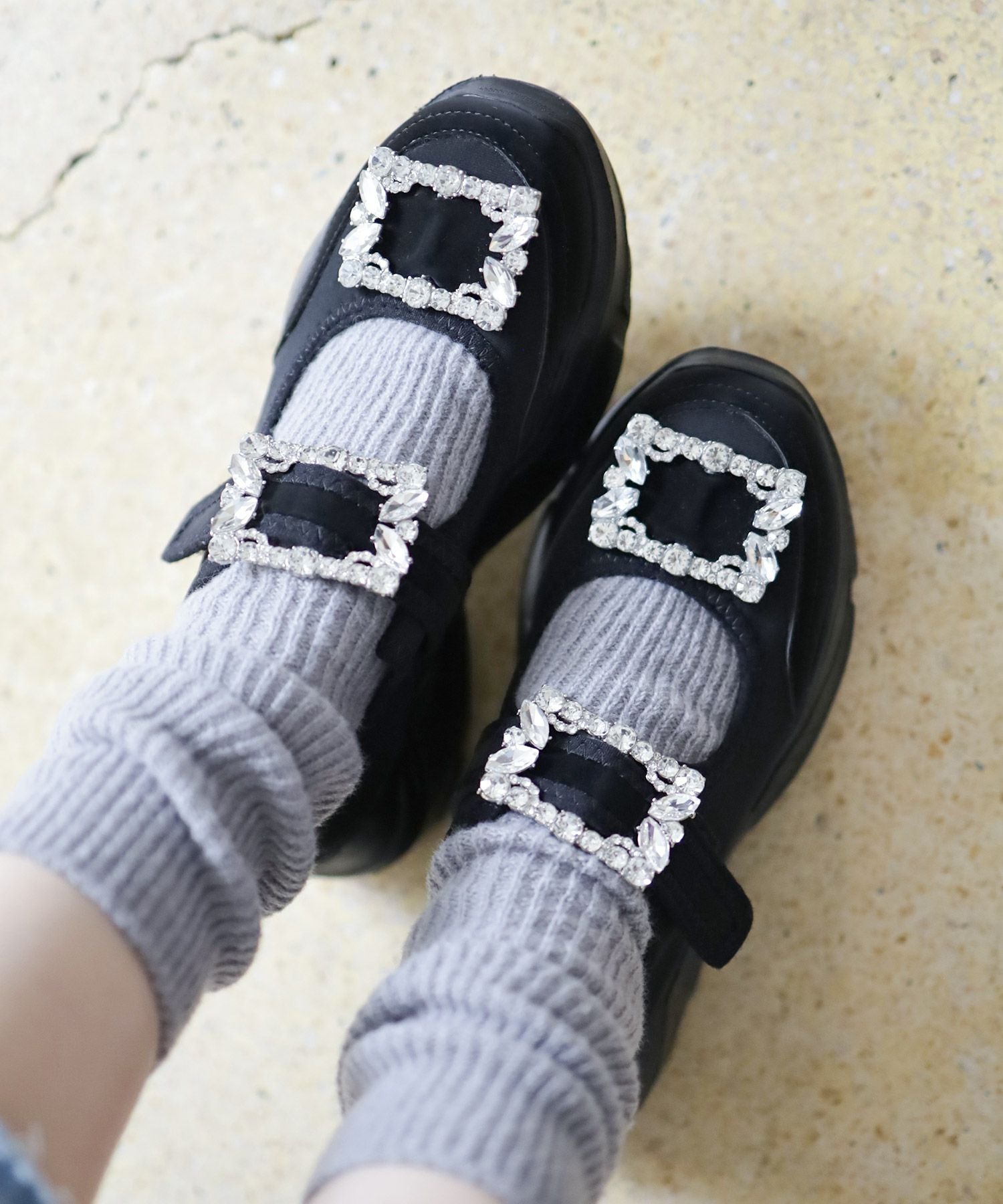 ダブルビジューメリージェーン厚底スニーカー▲返品不可