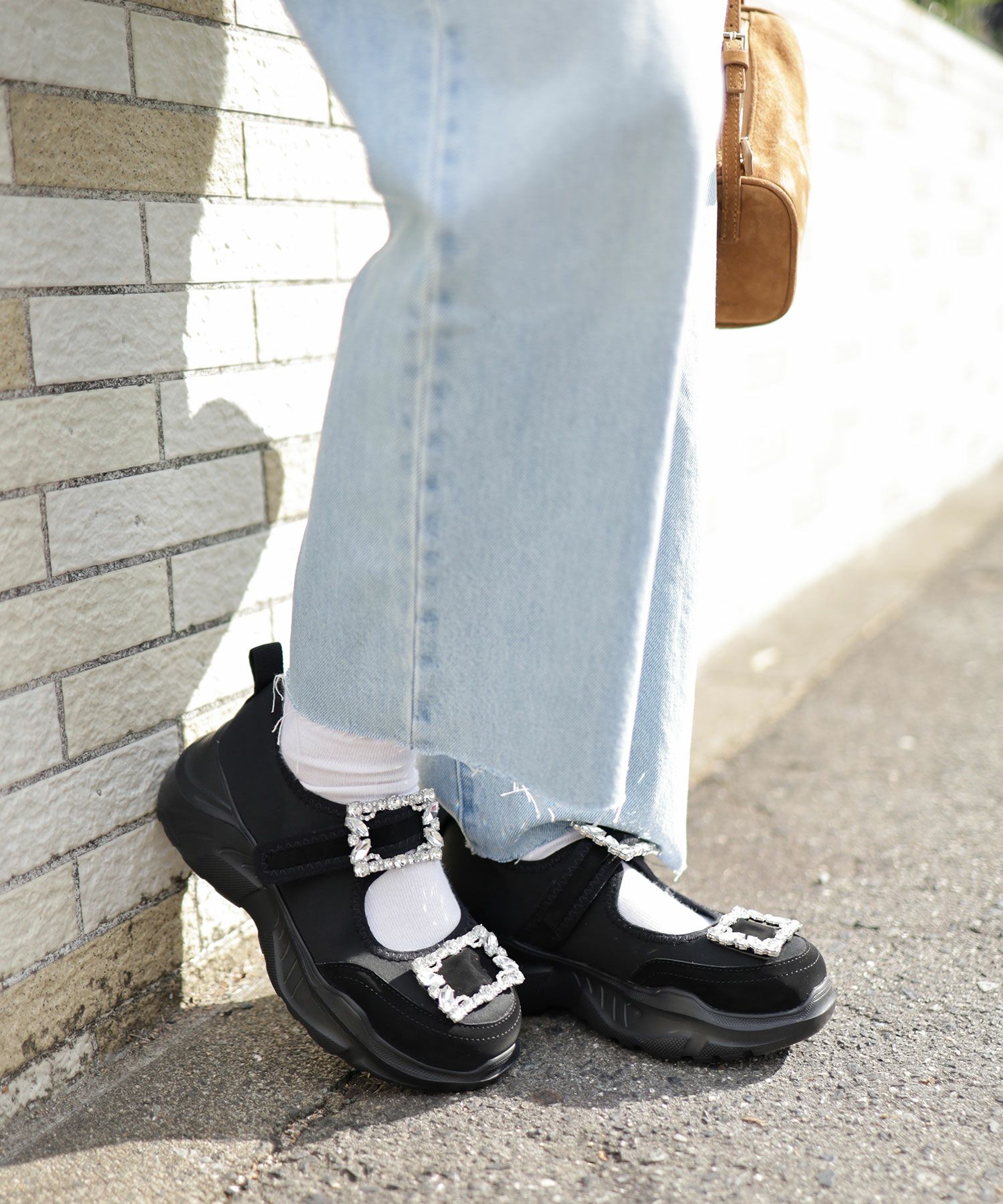 ダブルビジューメリージェーン厚底スニーカー▲返品不可