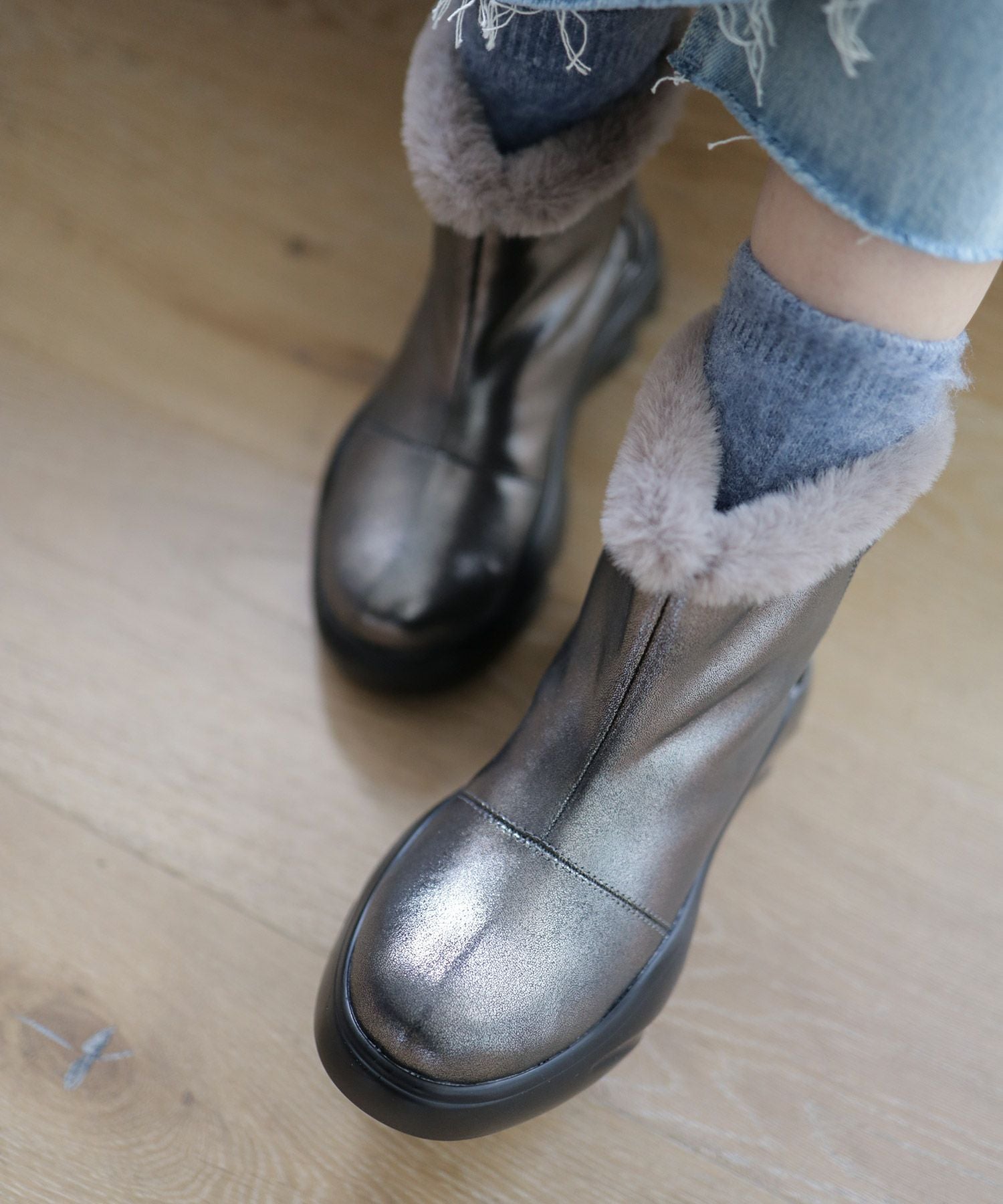 インナーファーの厚底ムートンスニーカーブーツ▲返品不可