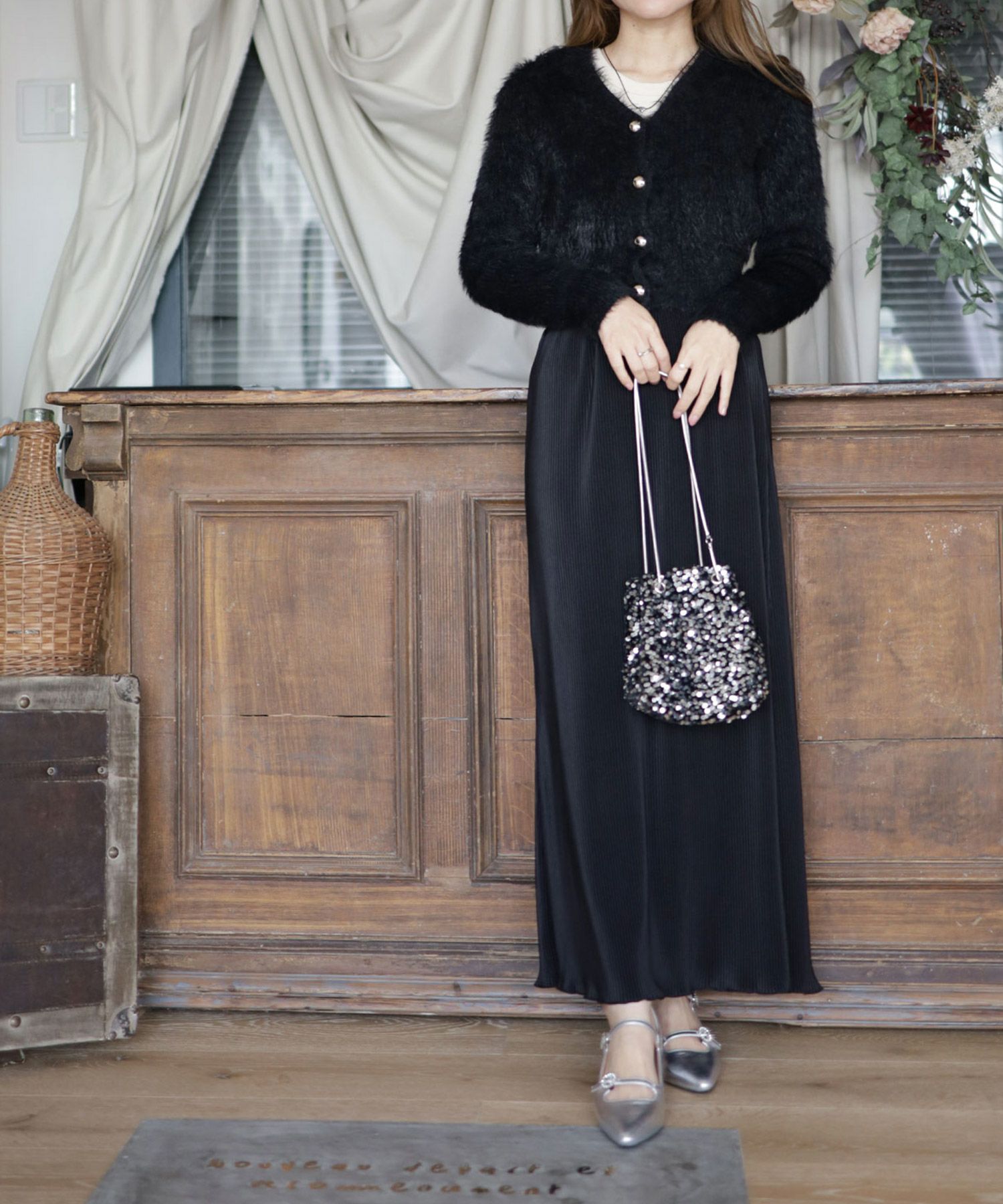 ビジューバックルダブルストラップポインテッドトゥローヒールパンプス▲返品交換不可