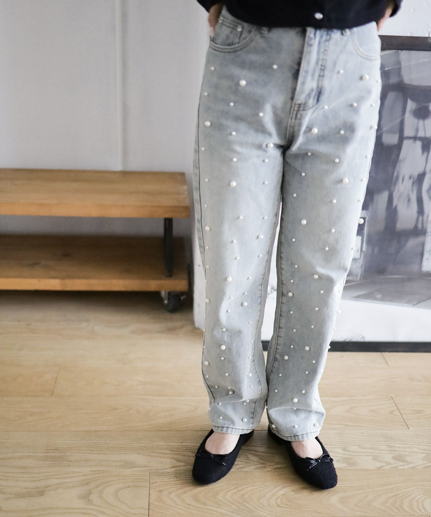 カーリーボアのローヒールリボンパンプス▲返品不可