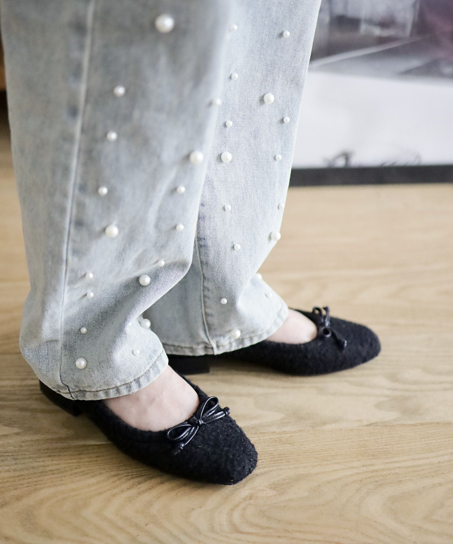 カーリーボアのローヒールリボンパンプス△返品不可 | SESTO(セスト