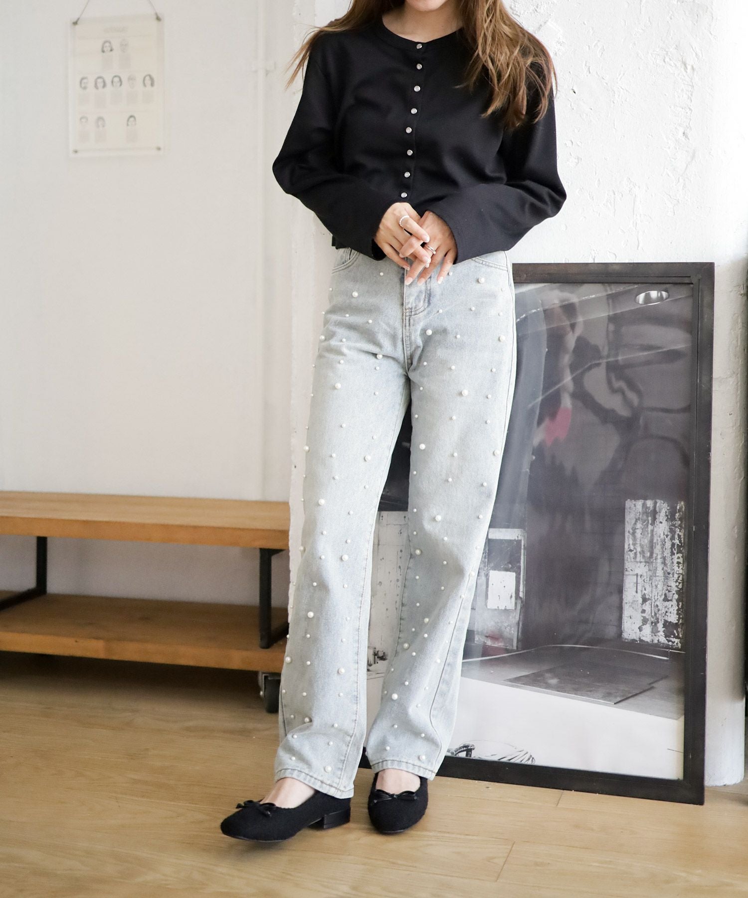 カーリーボアのローヒールリボンパンプス▲返品不可