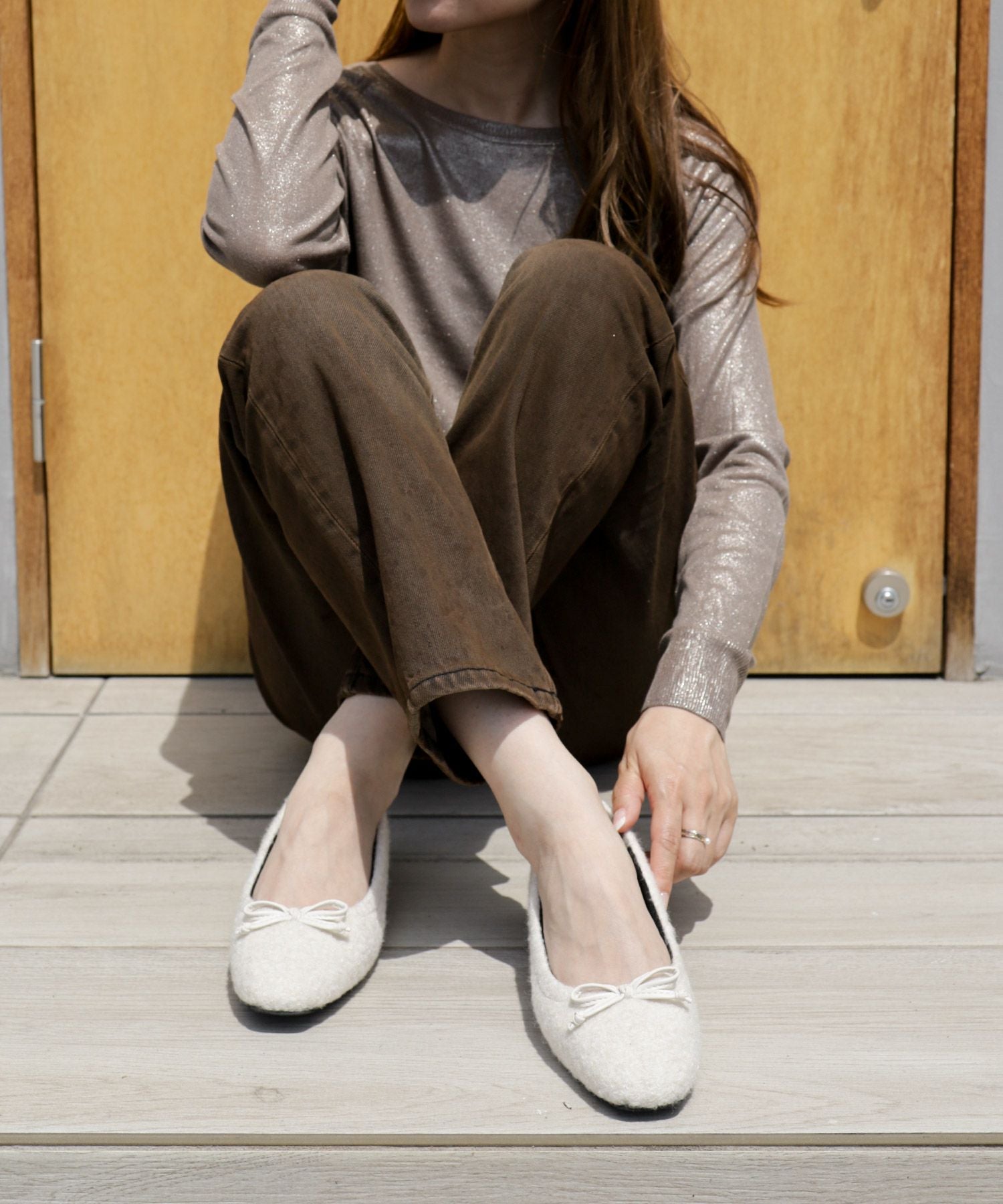 カーリーボアのローヒールリボンパンプス△返品不可 | SESTO(セスト