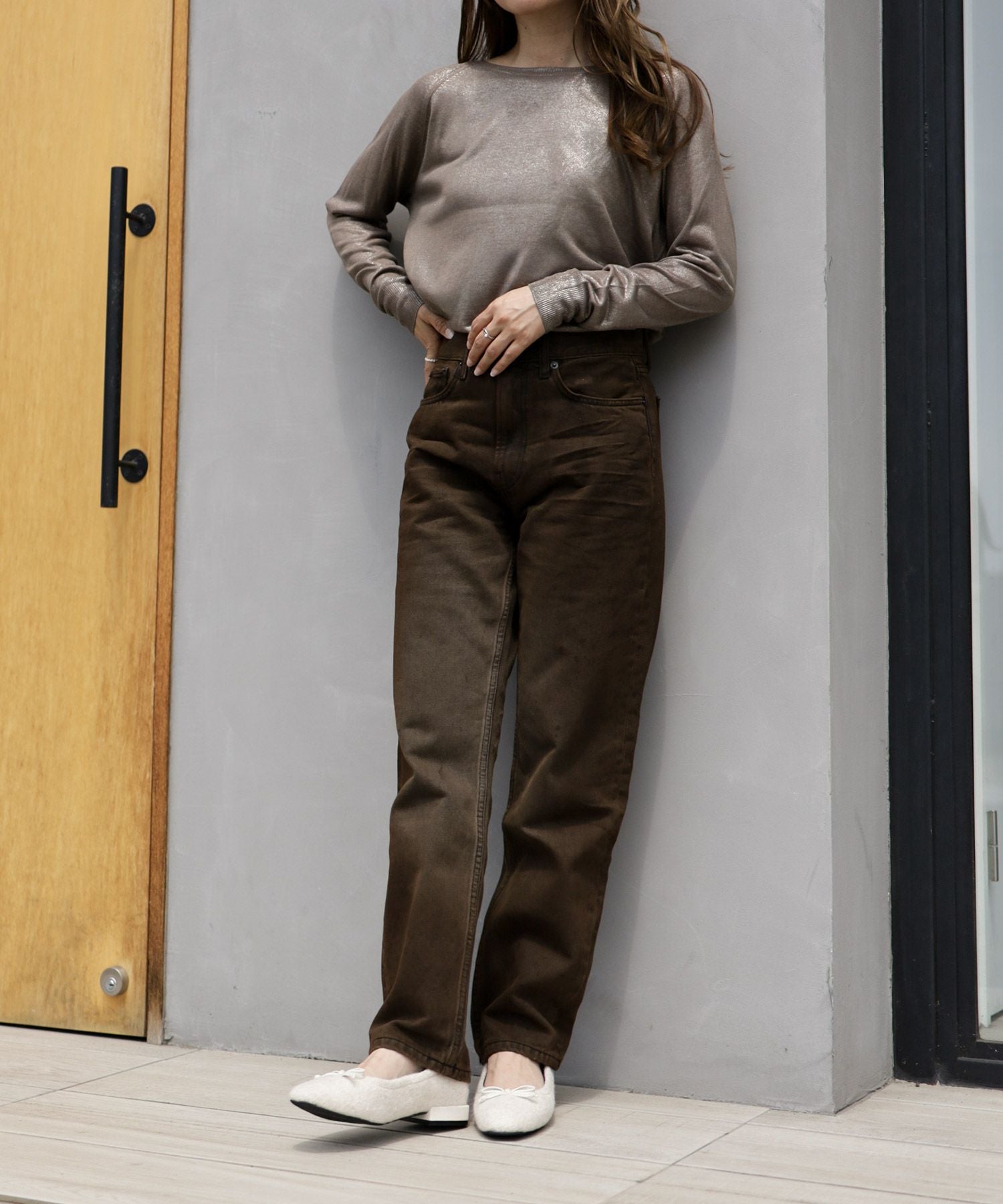 カーリーボアのローヒールリボンパンプス▲返品不可