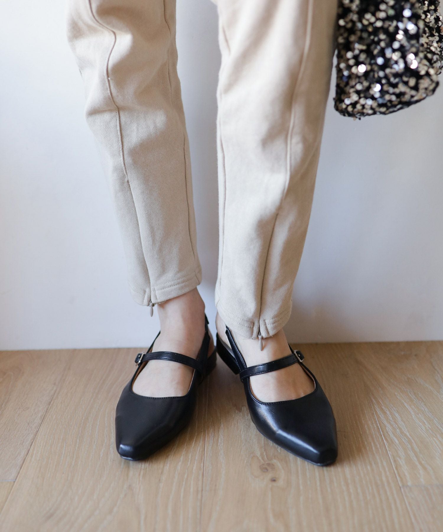 スクエアトゥバックストラップメリージェーンパンプス▲返品不可