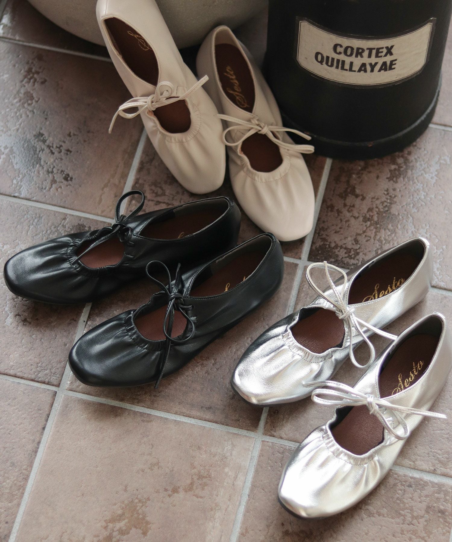 スムース素材レースアップリボンバレエシューズ△返品不可 | SESTO