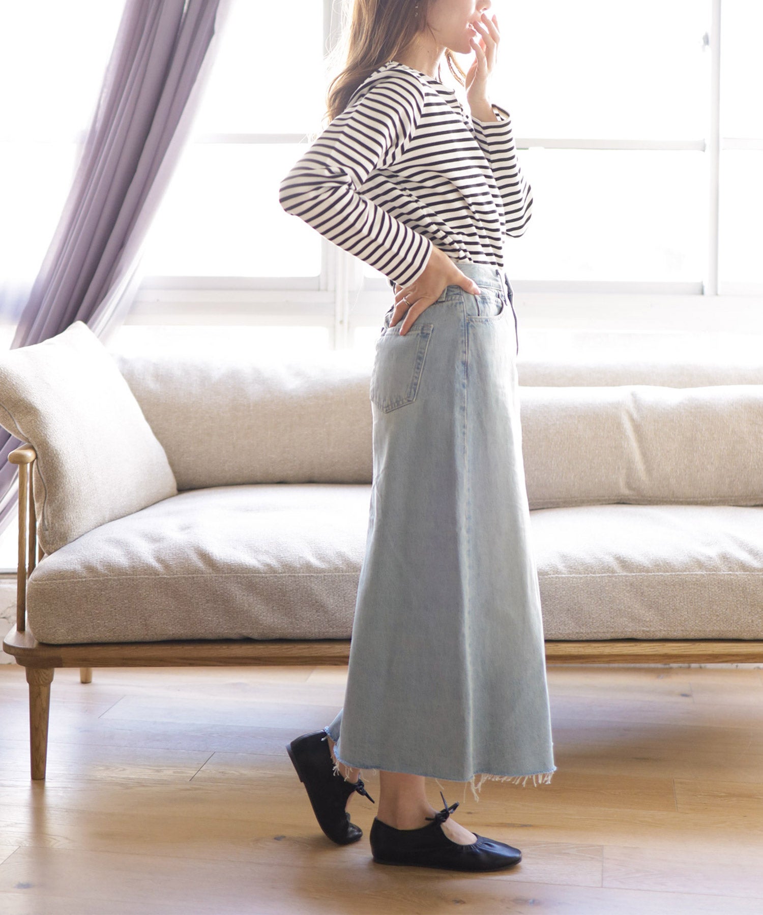 スムース素材レースアップリボンバレエシューズ▲返品不可