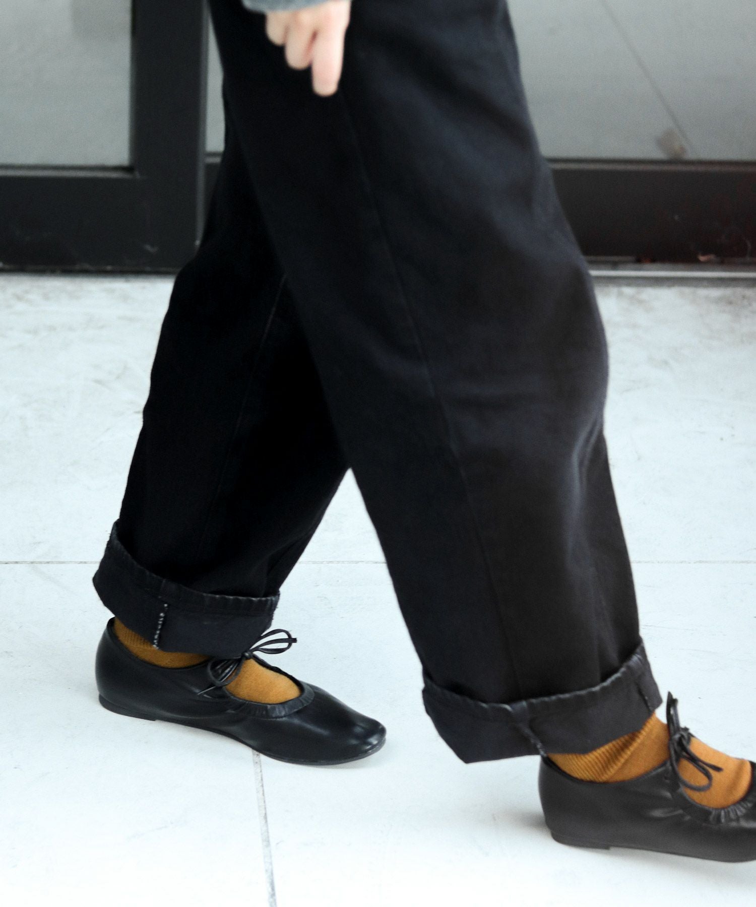 スムース素材レースアップリボンバレエシューズ▲返品不可