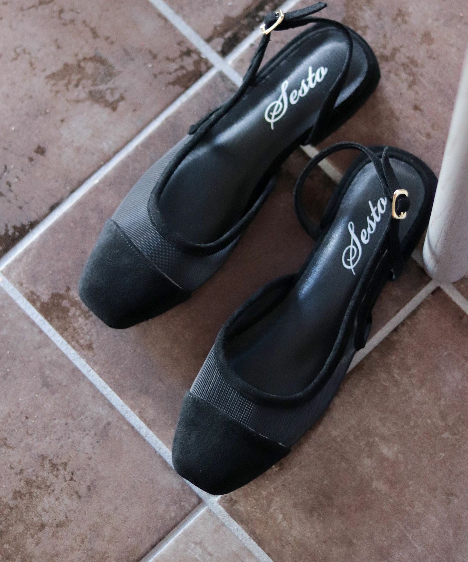 シースルースリングバックローヒールパンプス▲返品交換不可