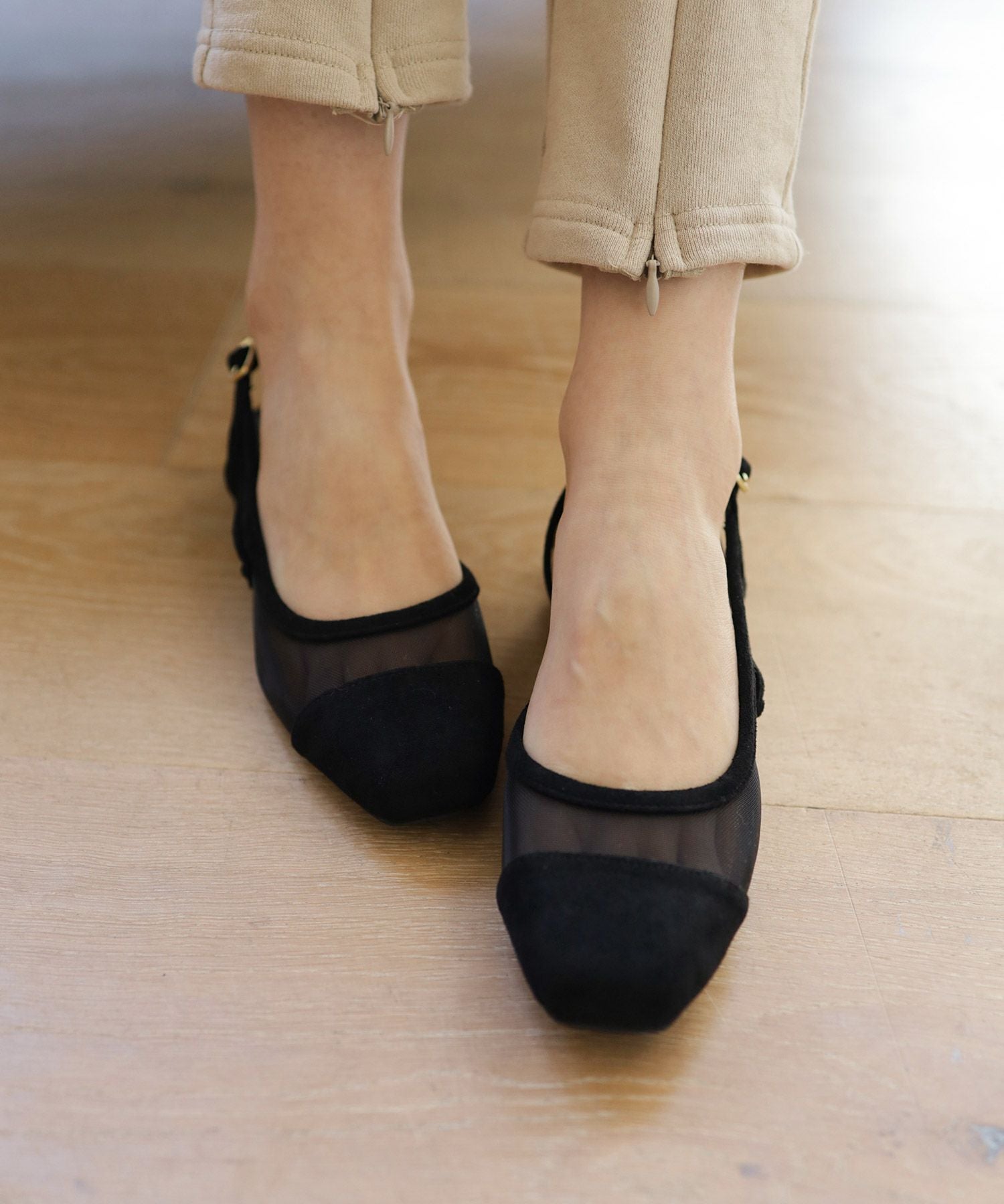 シースルースリングバックローヒールパンプス▲返品交換不可