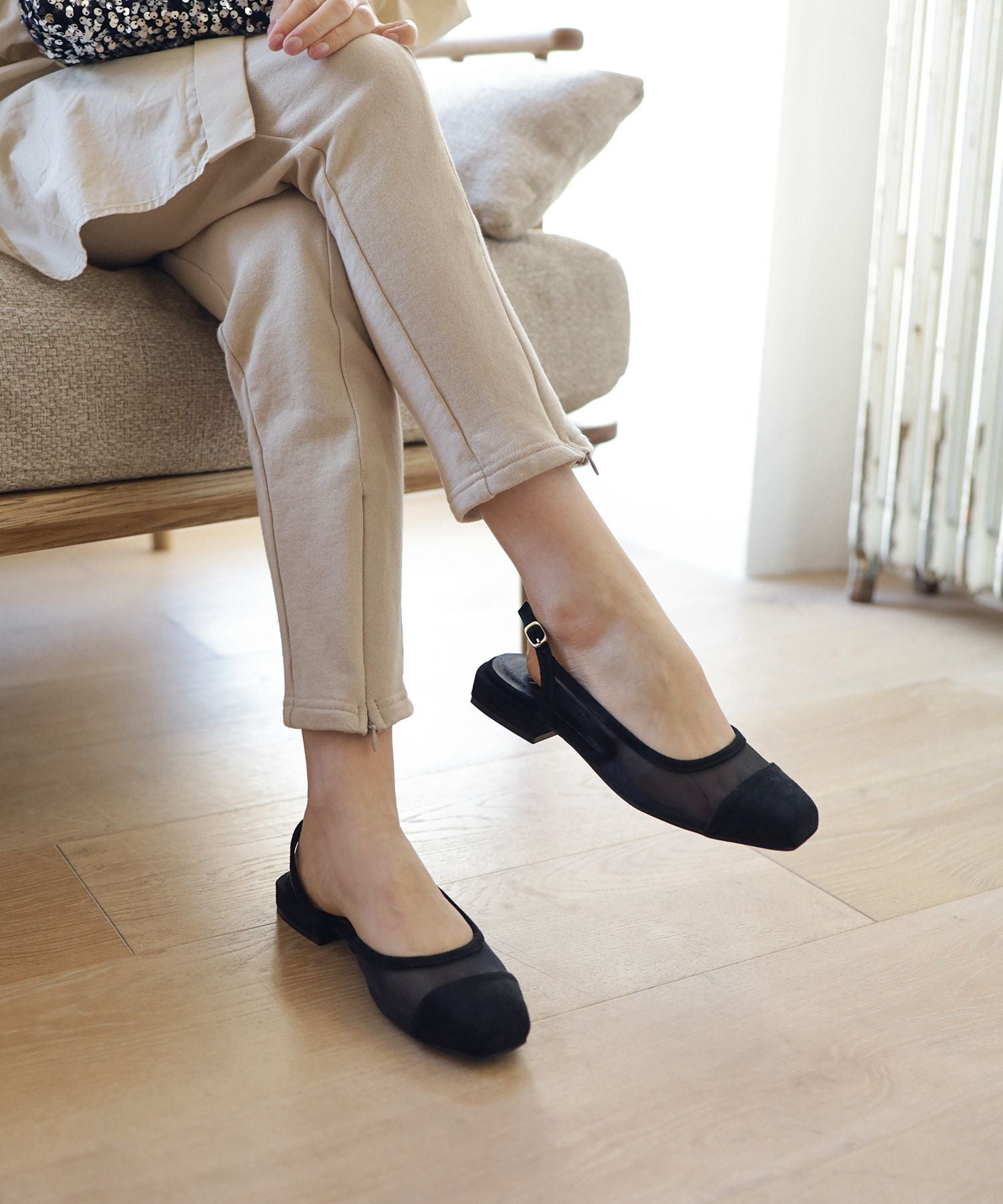 シースルースリングバックローヒールパンプス▲返品交換不可