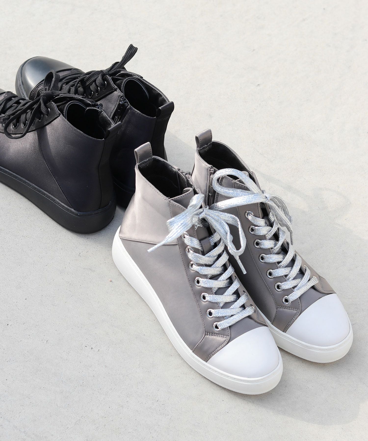 サテン素材８ホールレースアップ厚底スニーカー▲返品不可