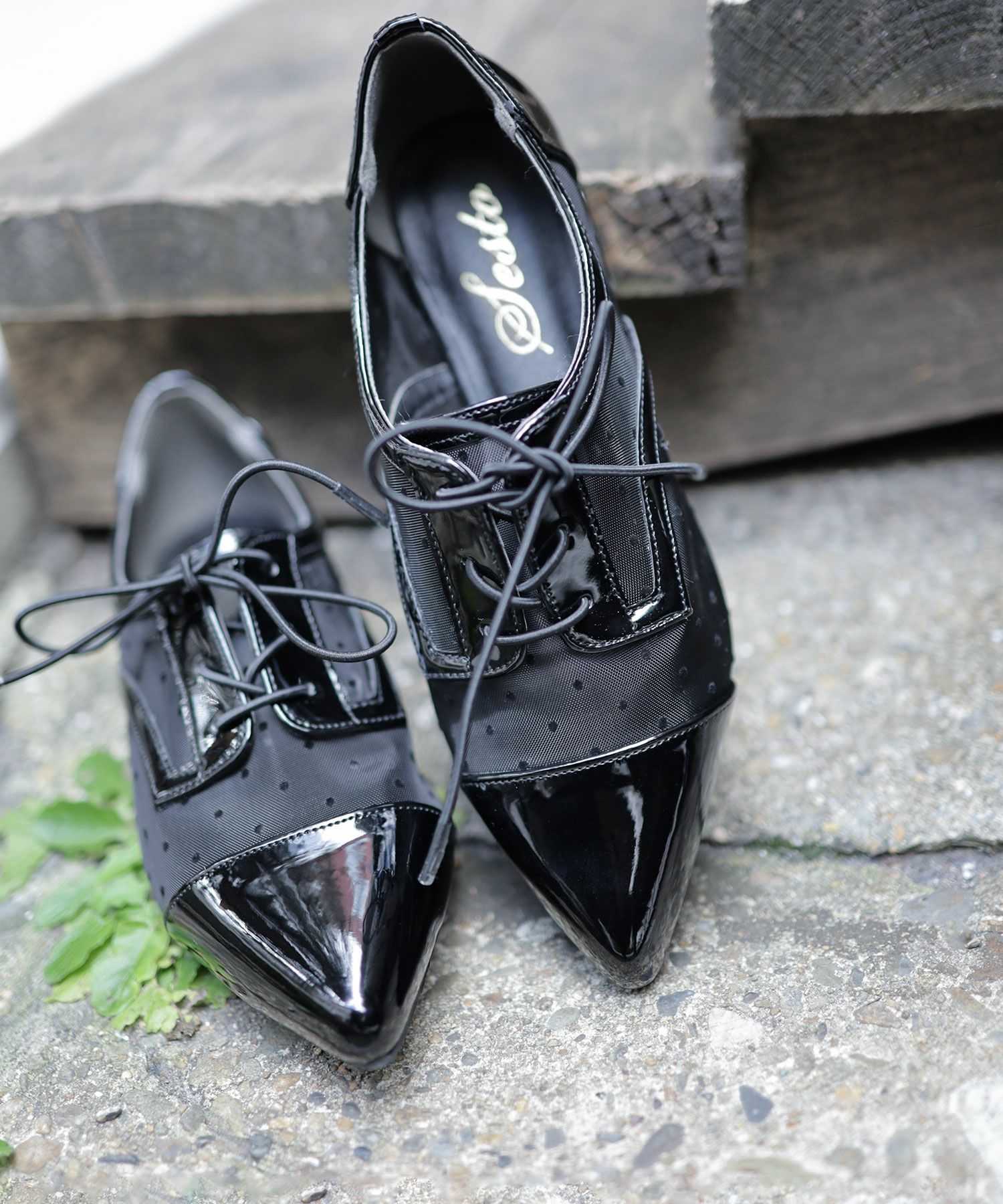 シースルードットレースアップシューズ