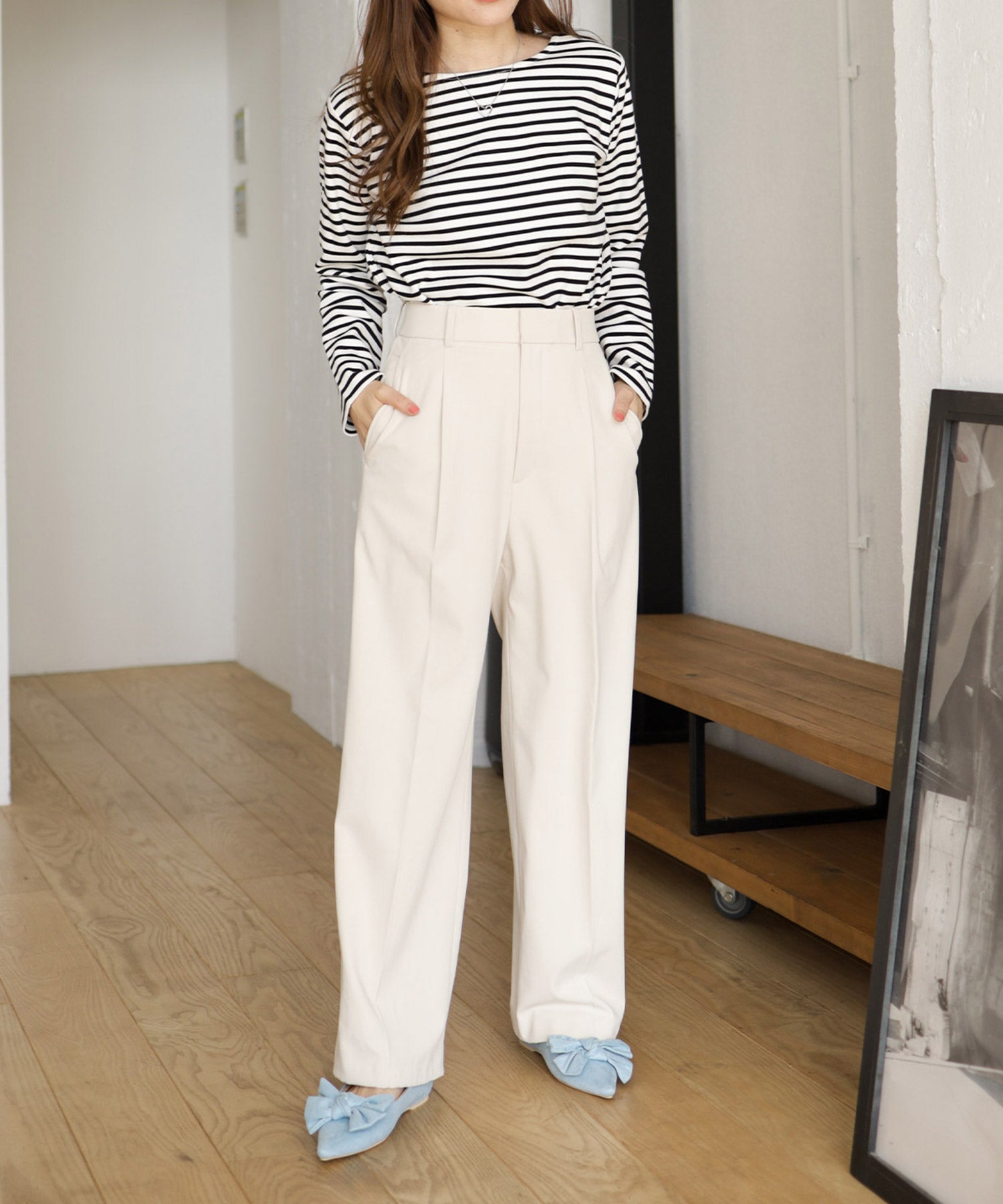 ポインテッドトゥリボンフラットパンプス