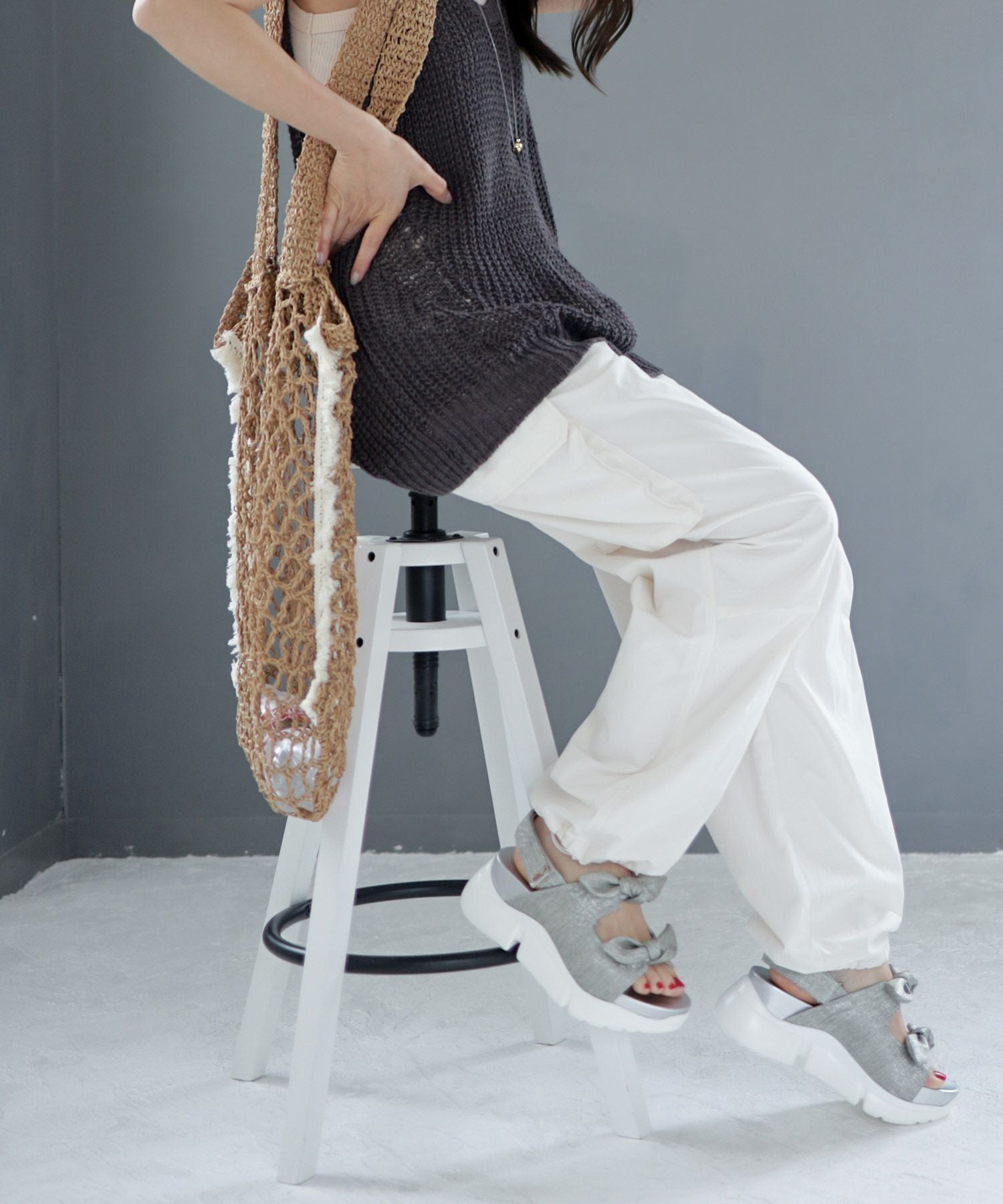 ダブルリボン軽量スポーティソールサンダル▲返品不可