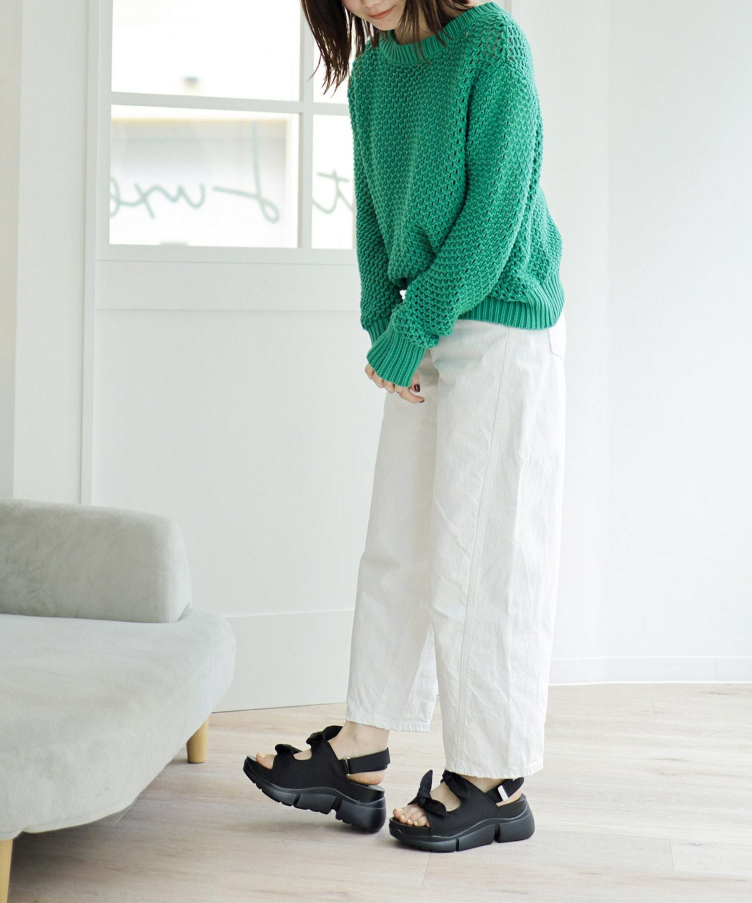 ダブルリボン軽量スポーティソールサンダル▲返品不可