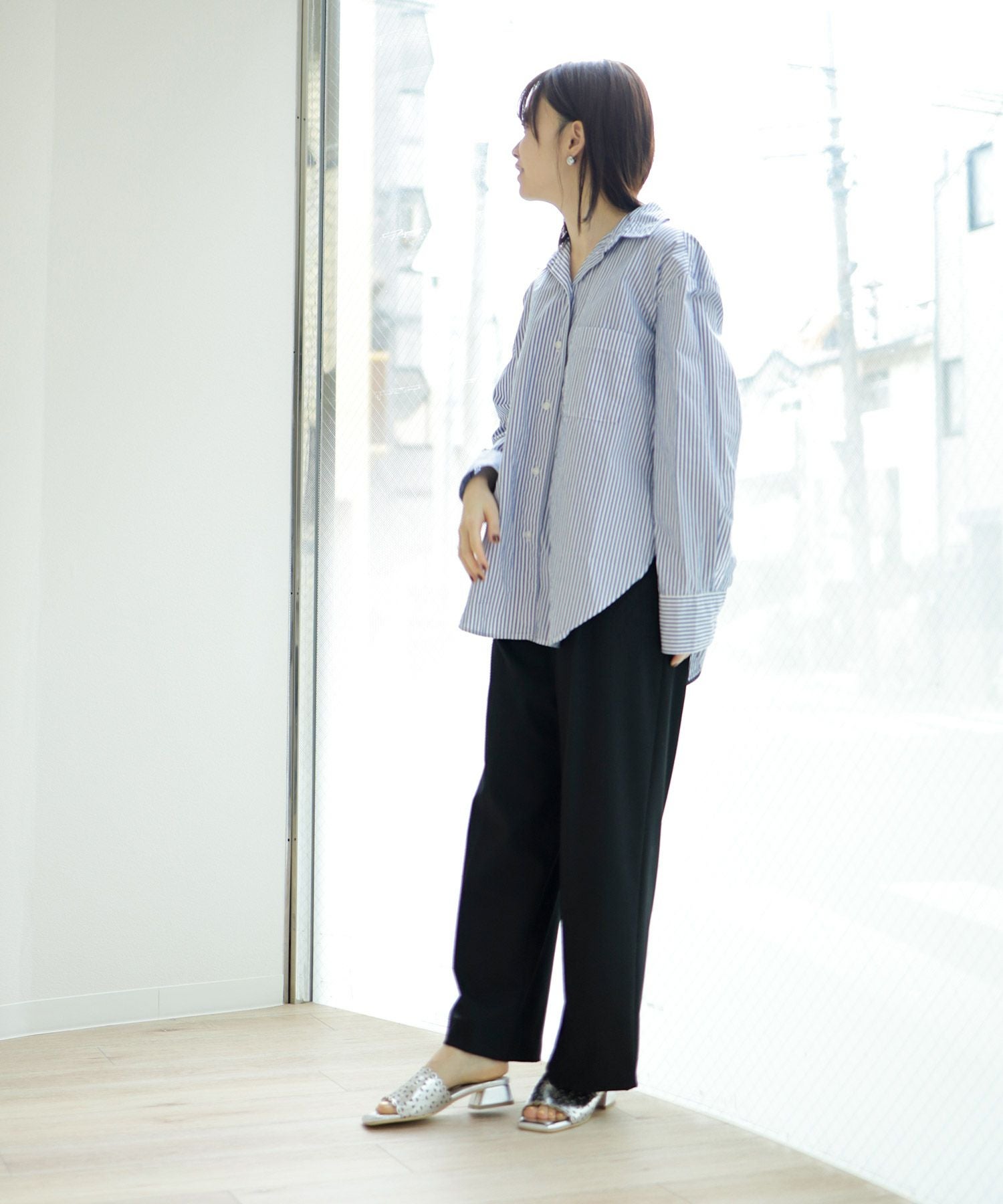 カットワークローヒールミュールサンダル▲返品不可