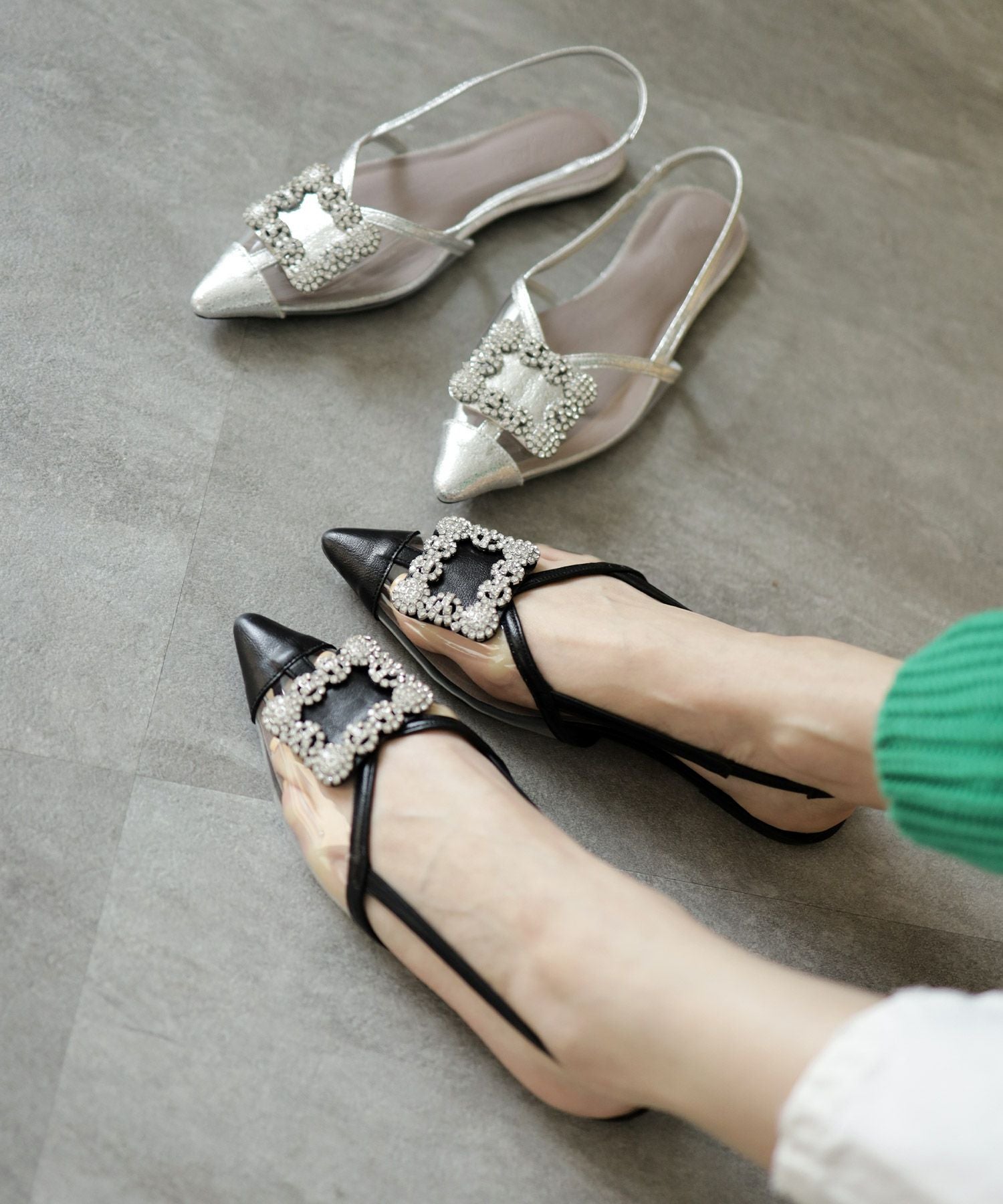 ビジュー付きクリアサンダル▲返品不可