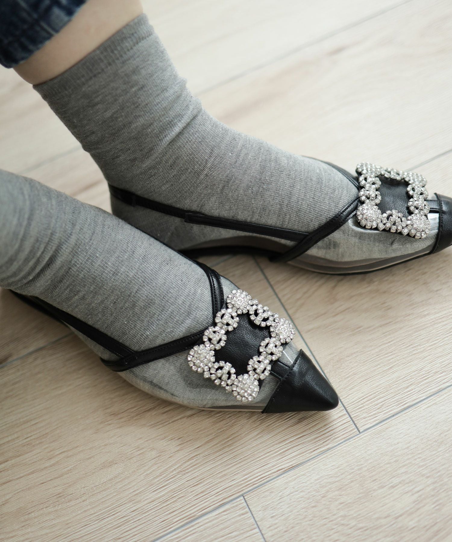 ビジュー付きクリアサンダル▲返品不可